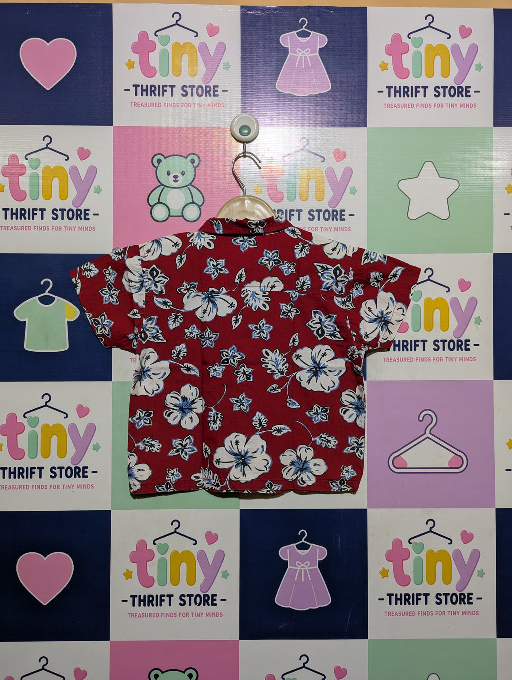KRU Boys Red Tropical Hibiscus Floral Print Short Sleeve Button-Down Shirt - Size Estimated Age 4T AB2
