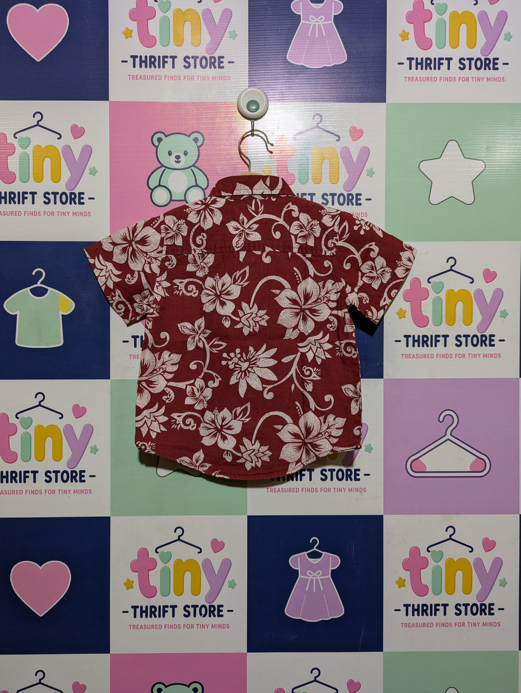 Old Navy Boys Red Tropical Floral Print Short Sleeve Button-Down Shirt - Size Estimated Age 18-24 Months AB2