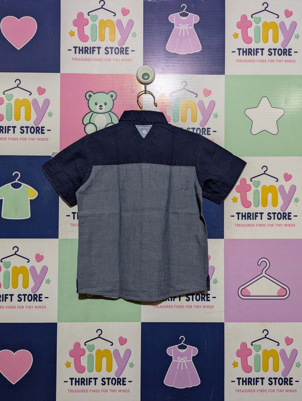 Next Boys Blue Color-Block Short Sleeve Button-Down Shirt - Size Estimated Age 4 Years AB2