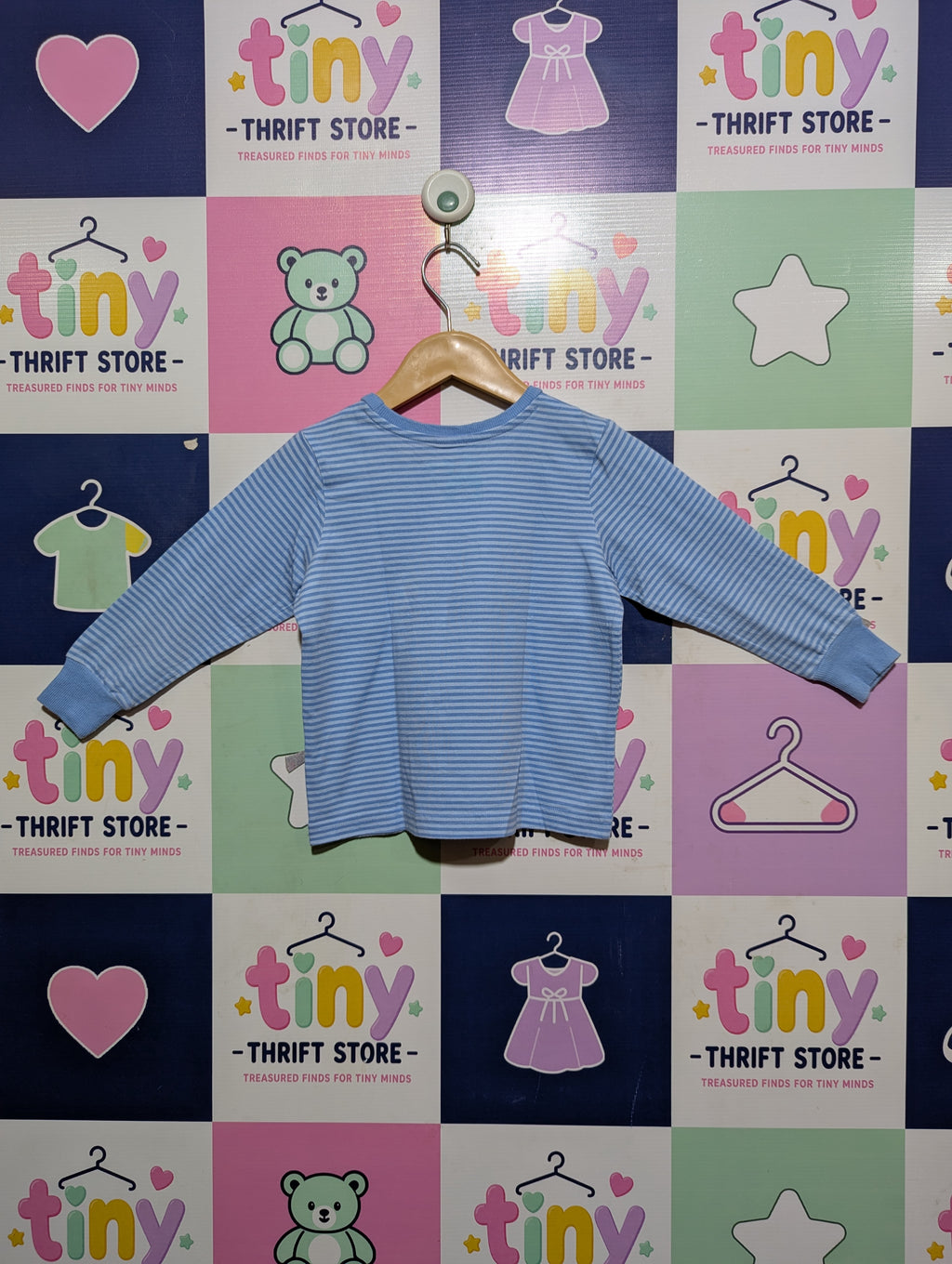 Matalan Boys Blue Striped "Dig It" Construction Truck Long Sleeve Tee - Size Estimated Age 2-3 Years AB2