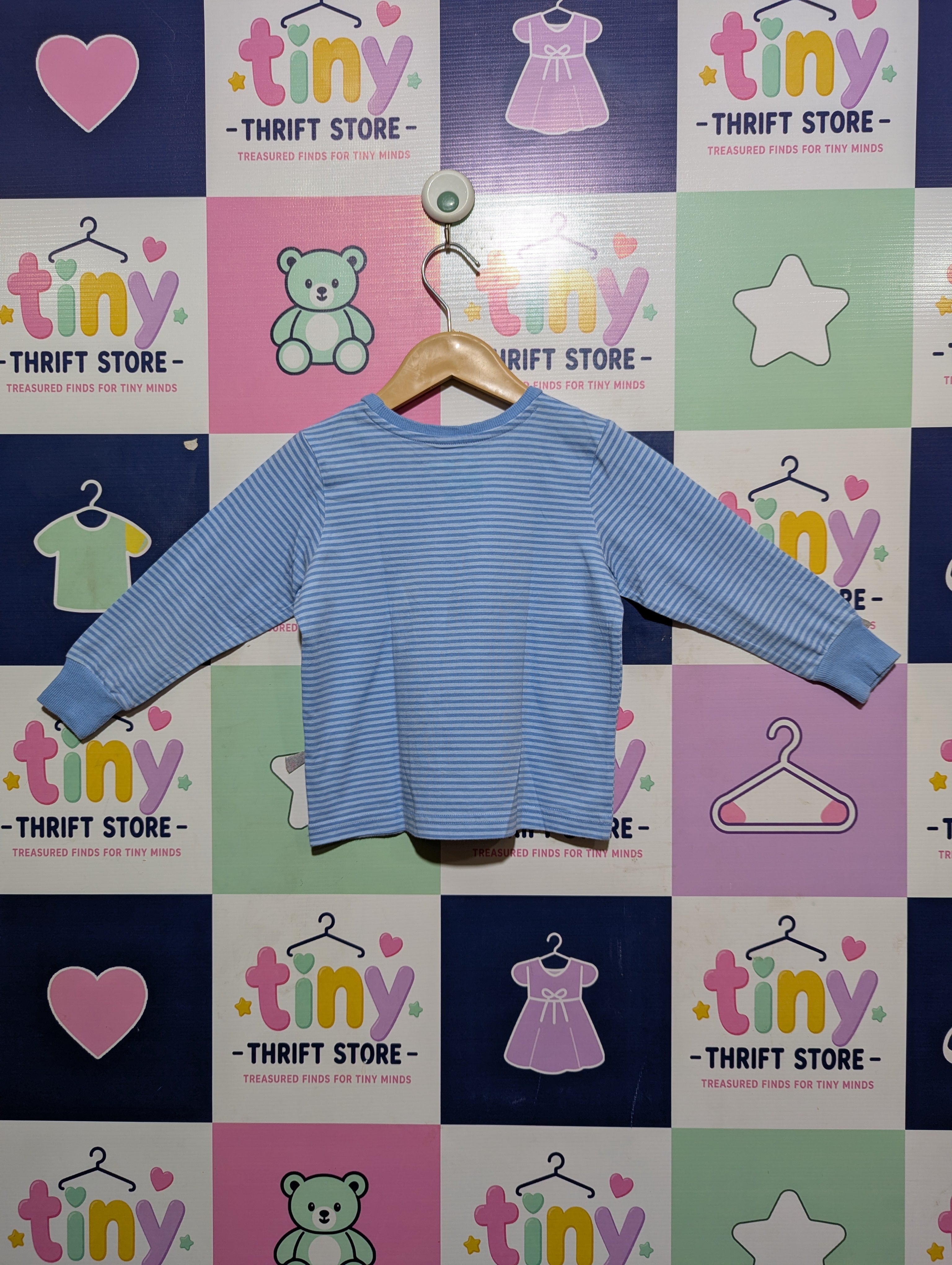 Matalan Boys Blue Striped "Dig It" Construction Truck Long Sleeve Tee - Size Estimated Age 2-3 Years AB2