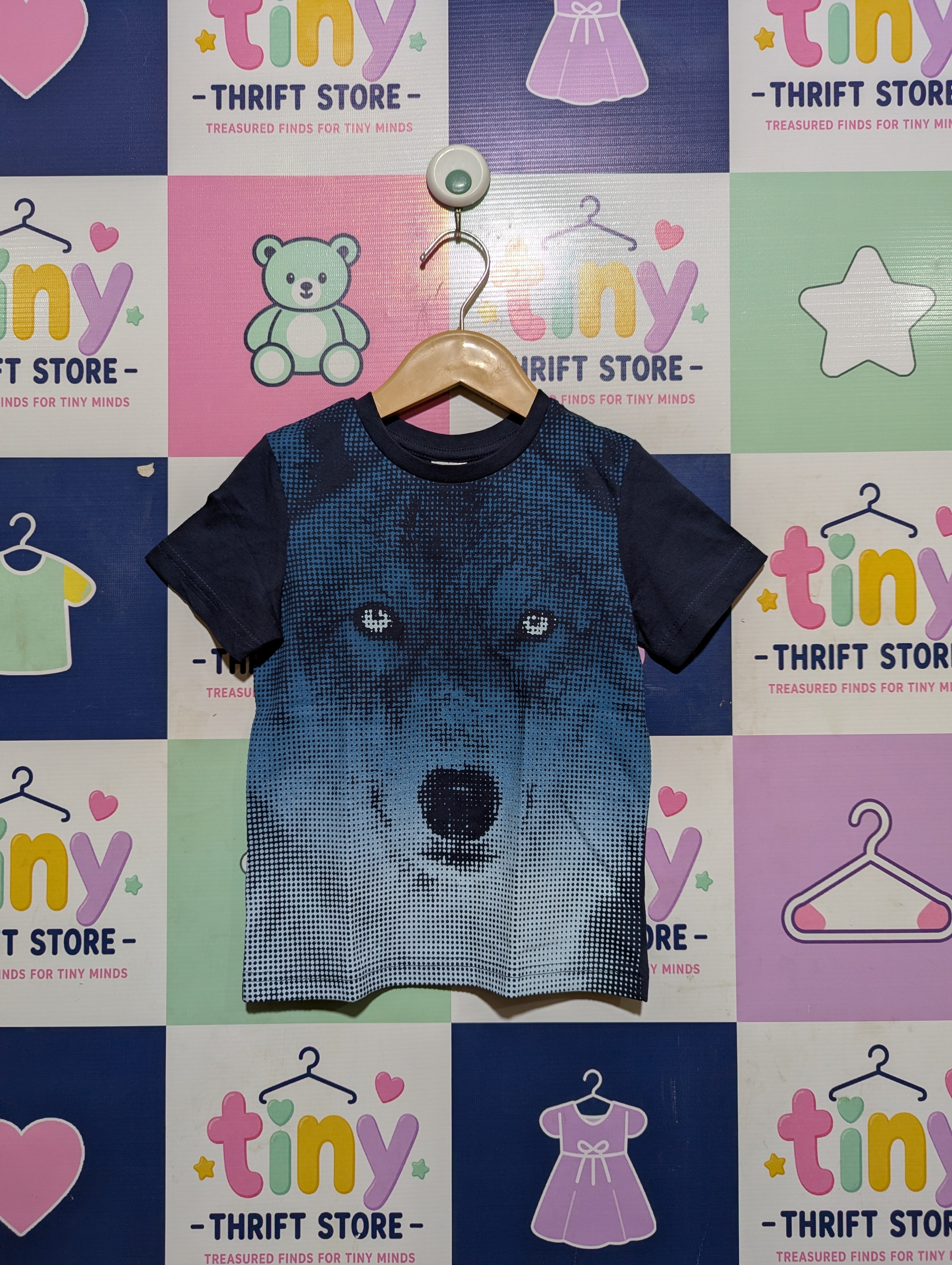Palomino Boys Navy Blue & Blue Wolf Graphic Short Sleeve Tee - Size Estimated Age 3 Years AB2