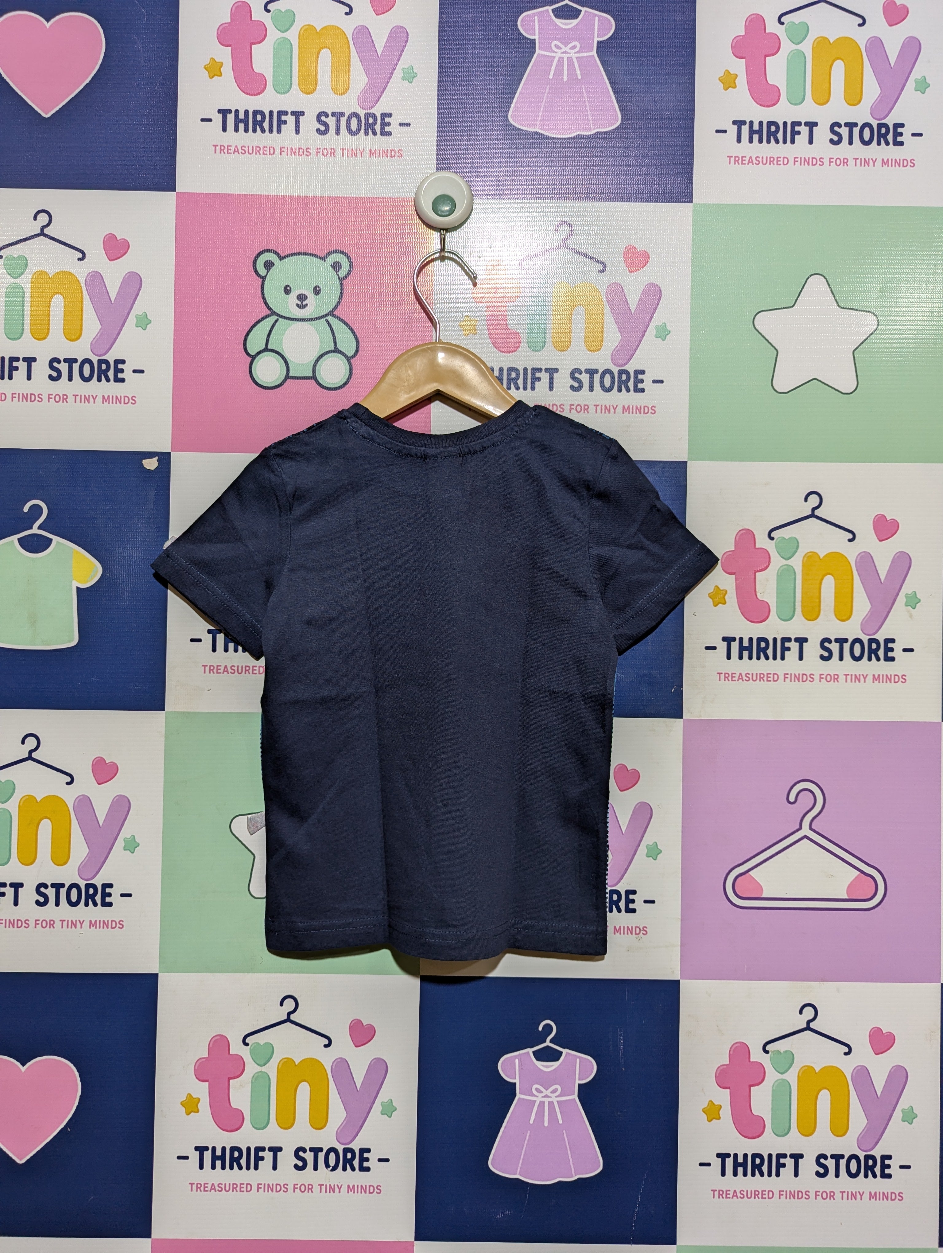 Palomino Boys Navy Blue & Blue Wolf Graphic Short Sleeve Tee - Size Estimated Age 3 Years AB2