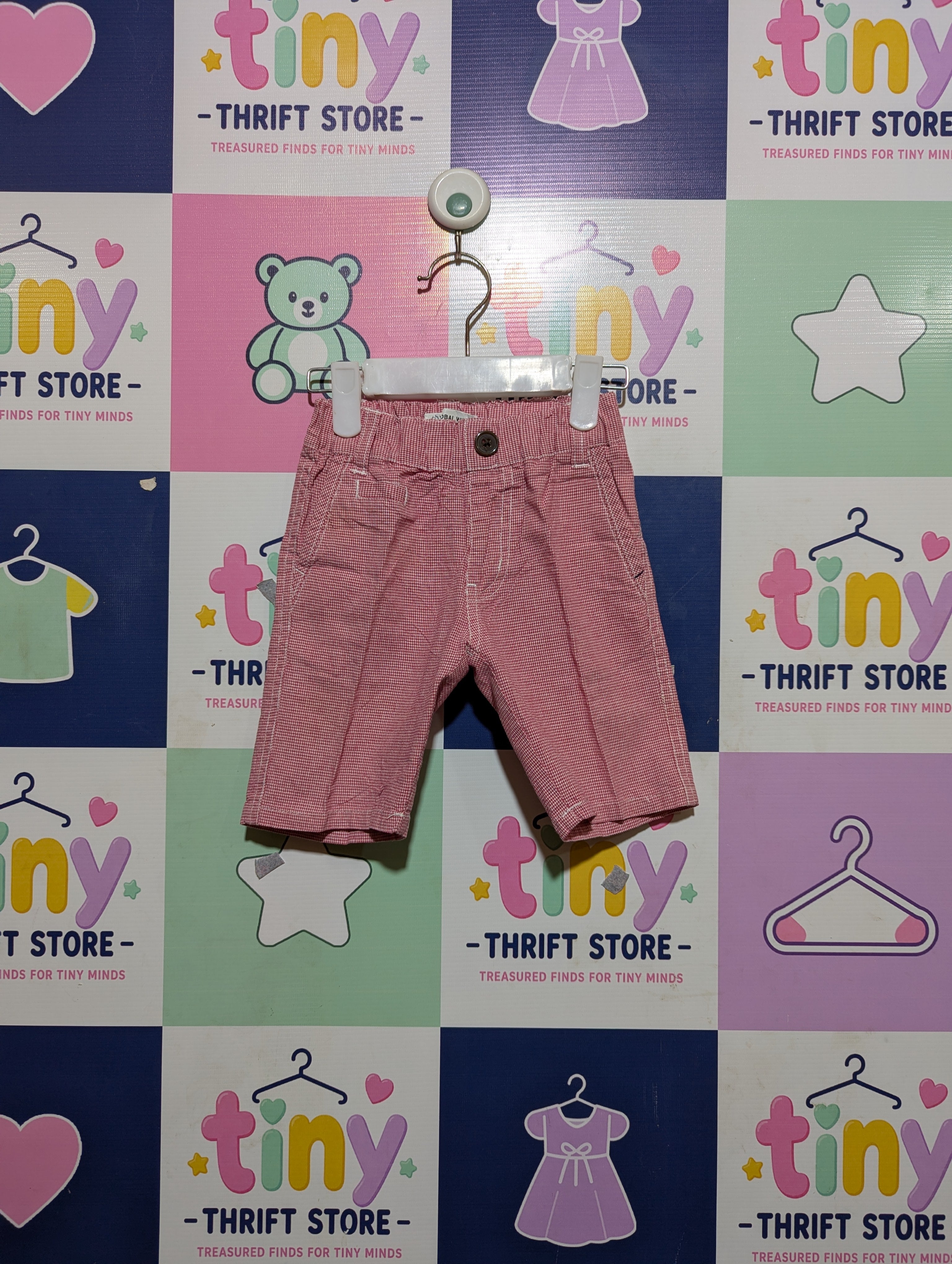 Global Work Kids Red & White Gingham Check Casual Shorts - Size Estimated Age 3 - 4 (Small) AB2