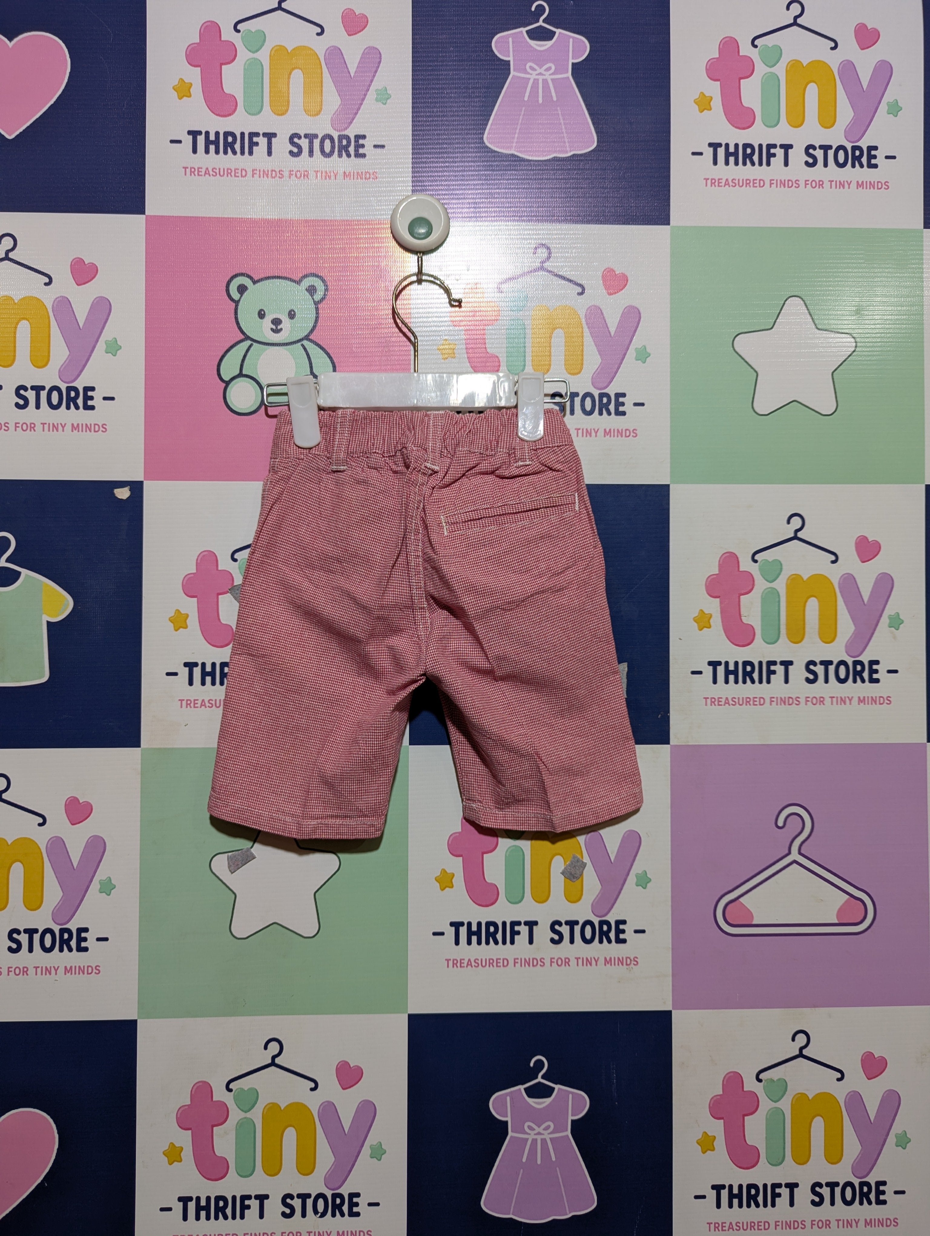 Global Work Kids Red & White Gingham Check Casual Shorts - Size Estimated Age 3 - 4 (Small) AB2