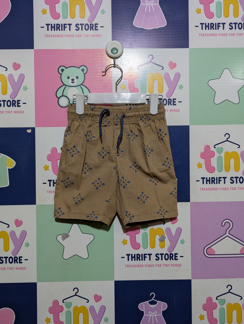 Lupilu Boys Khaki & Blue Geometric Print Casual Shorts - Size Estimated Age 3-4 Years AB2