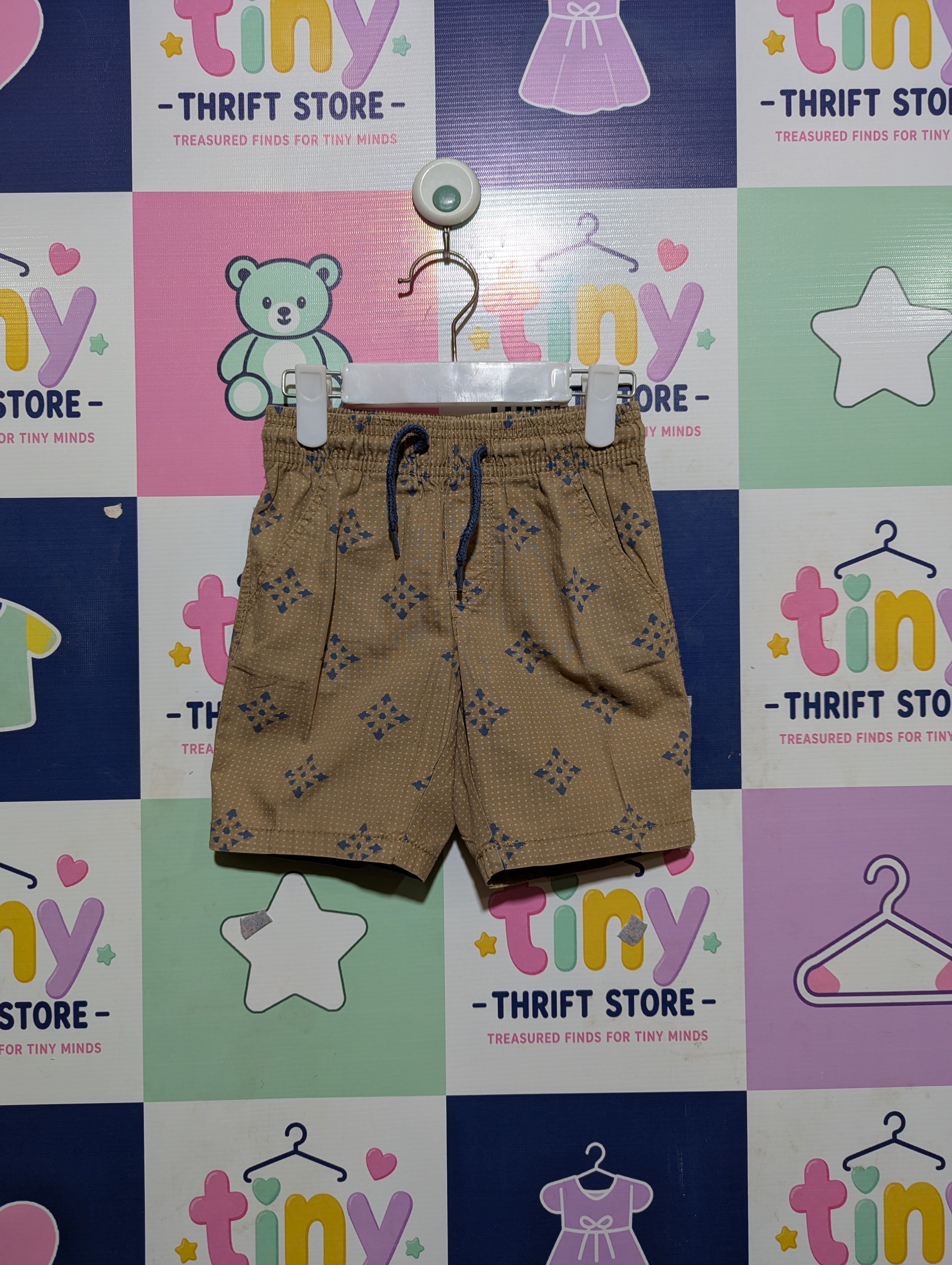 Lupilu Boys Khaki & Blue Geometric Print Casual Shorts - Size Estimated Age 3-4 Years AB2