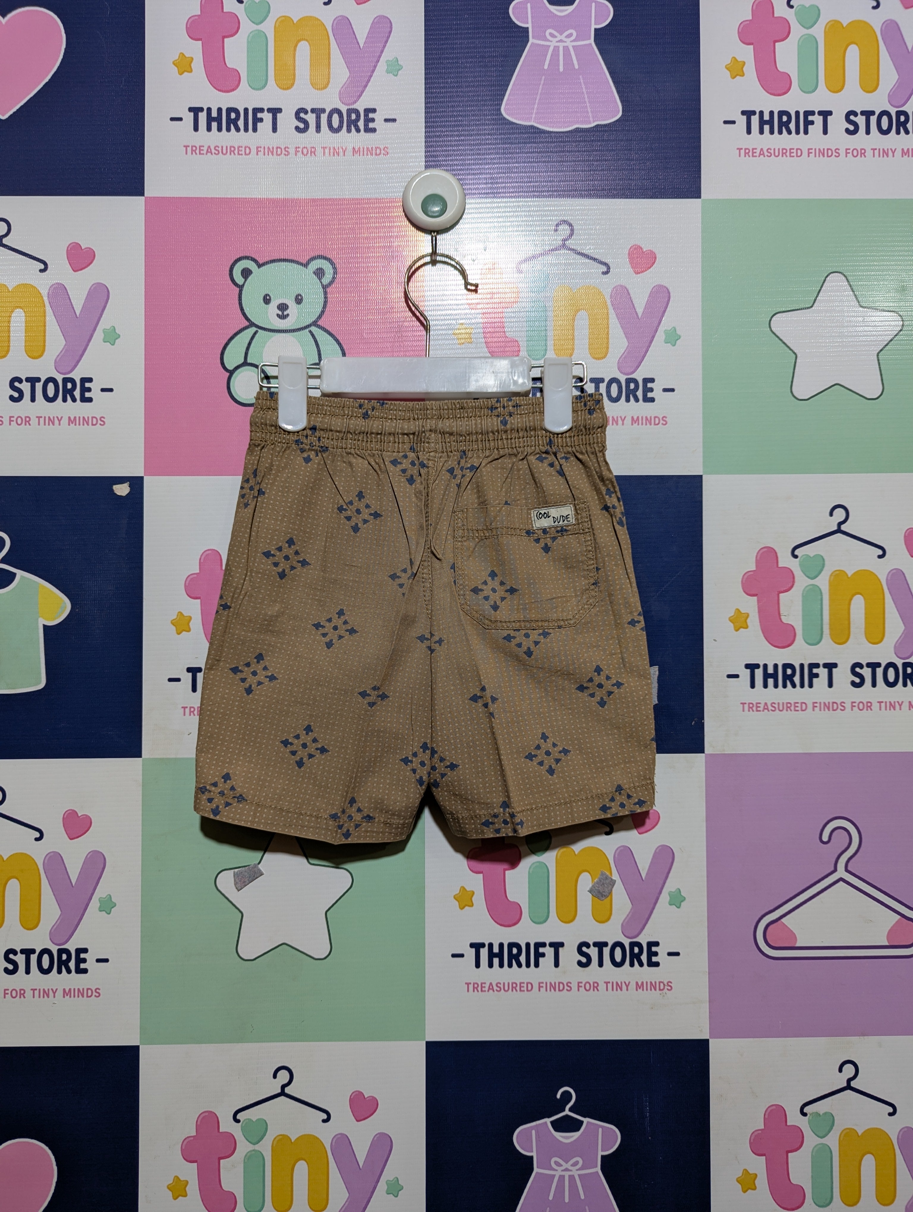Lupilu Boys Khaki & Blue Geometric Print Casual Shorts - Size Estimated Age 3-4 Years AB2