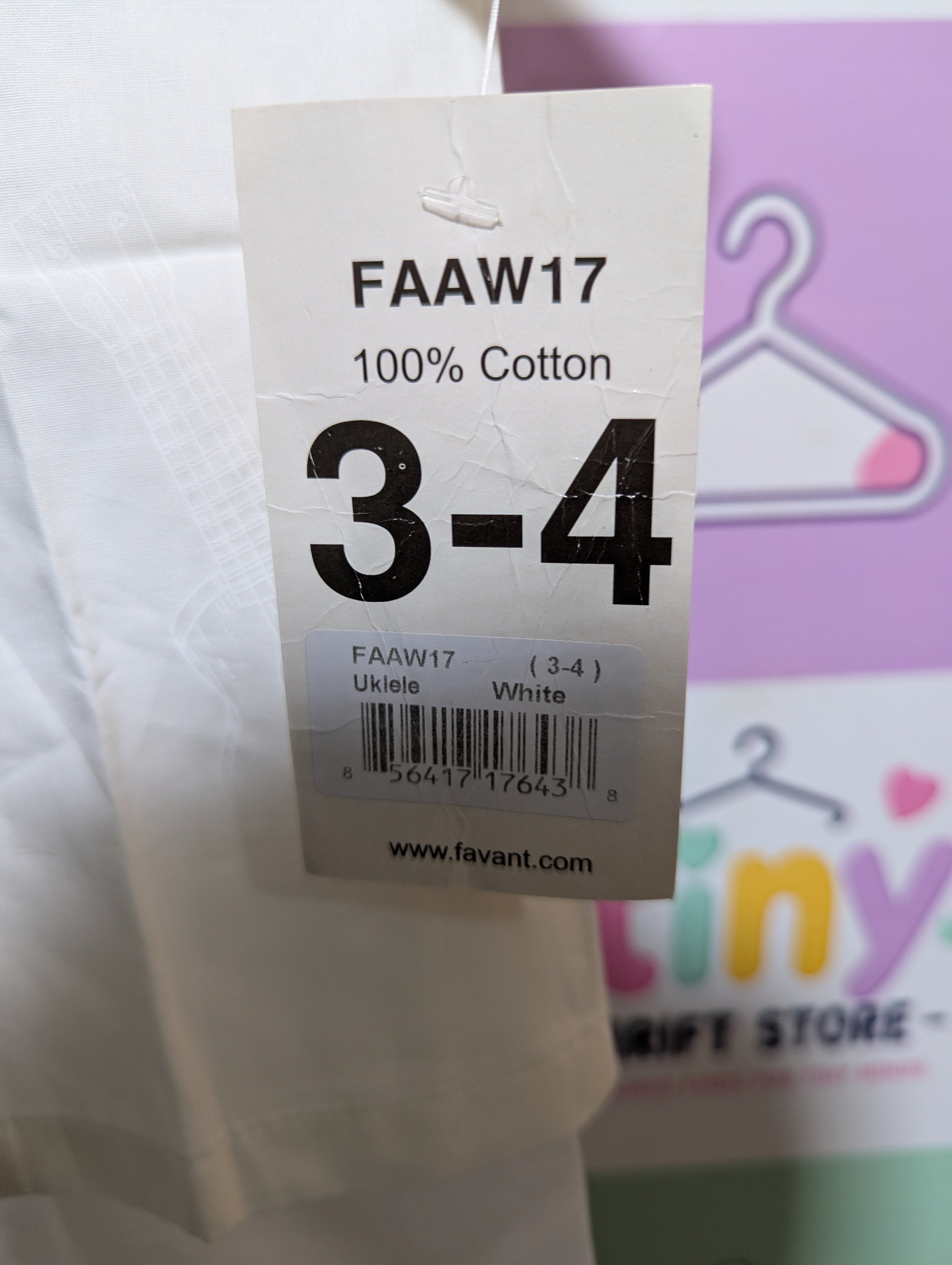 Favant Boys Solid White "Ukulele" Short Sleeve Button-Down Shirt and Shorts Set - Size Estimated Age 3-4 Years AB2