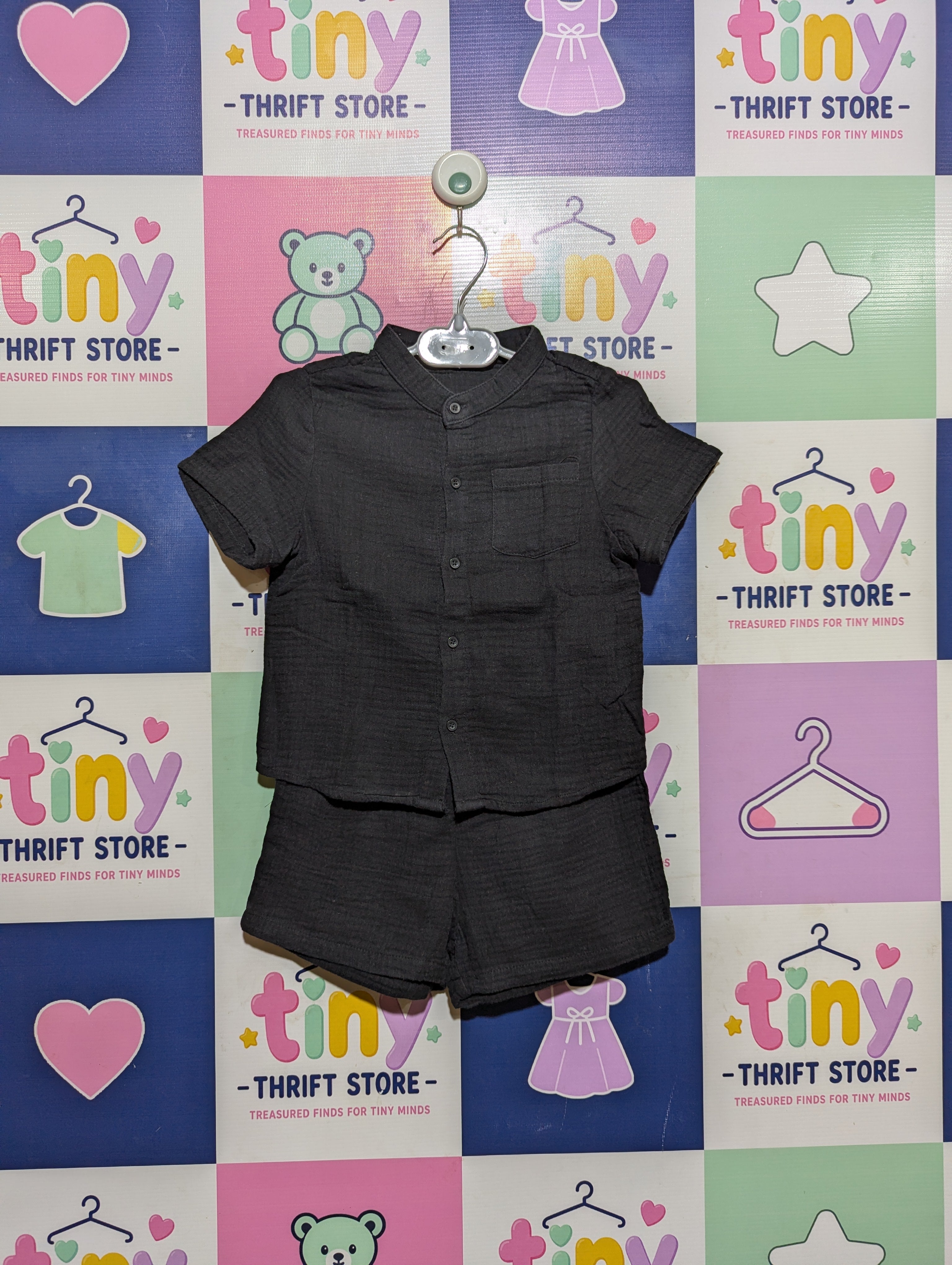 SHEIN Toddler Girls Black Button-Up Shirt & Shorts Set - Size 2-3Y Estimated Age 2T AB2