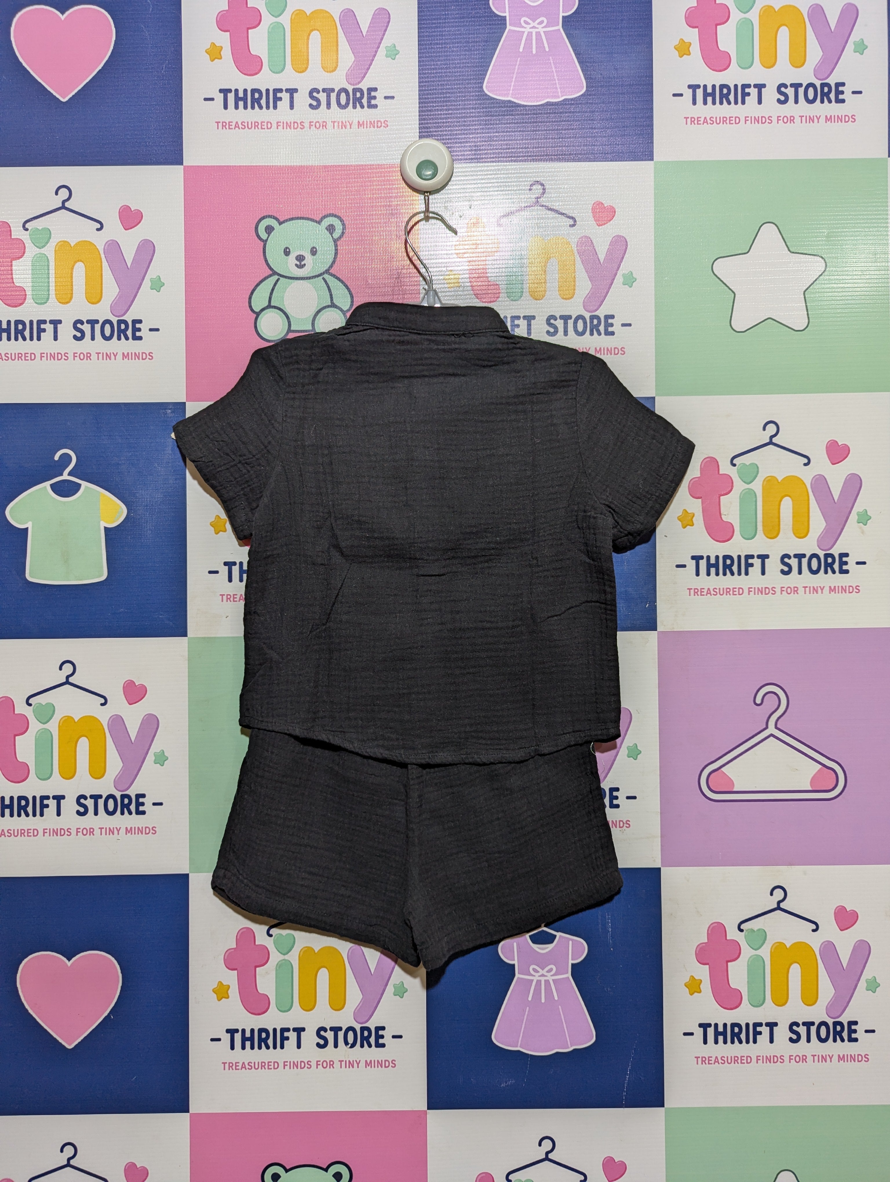 SHEIN Toddler Girls Black Button-Up Shirt & Shorts Set - Size 2-3Y Estimated Age 2T AB2