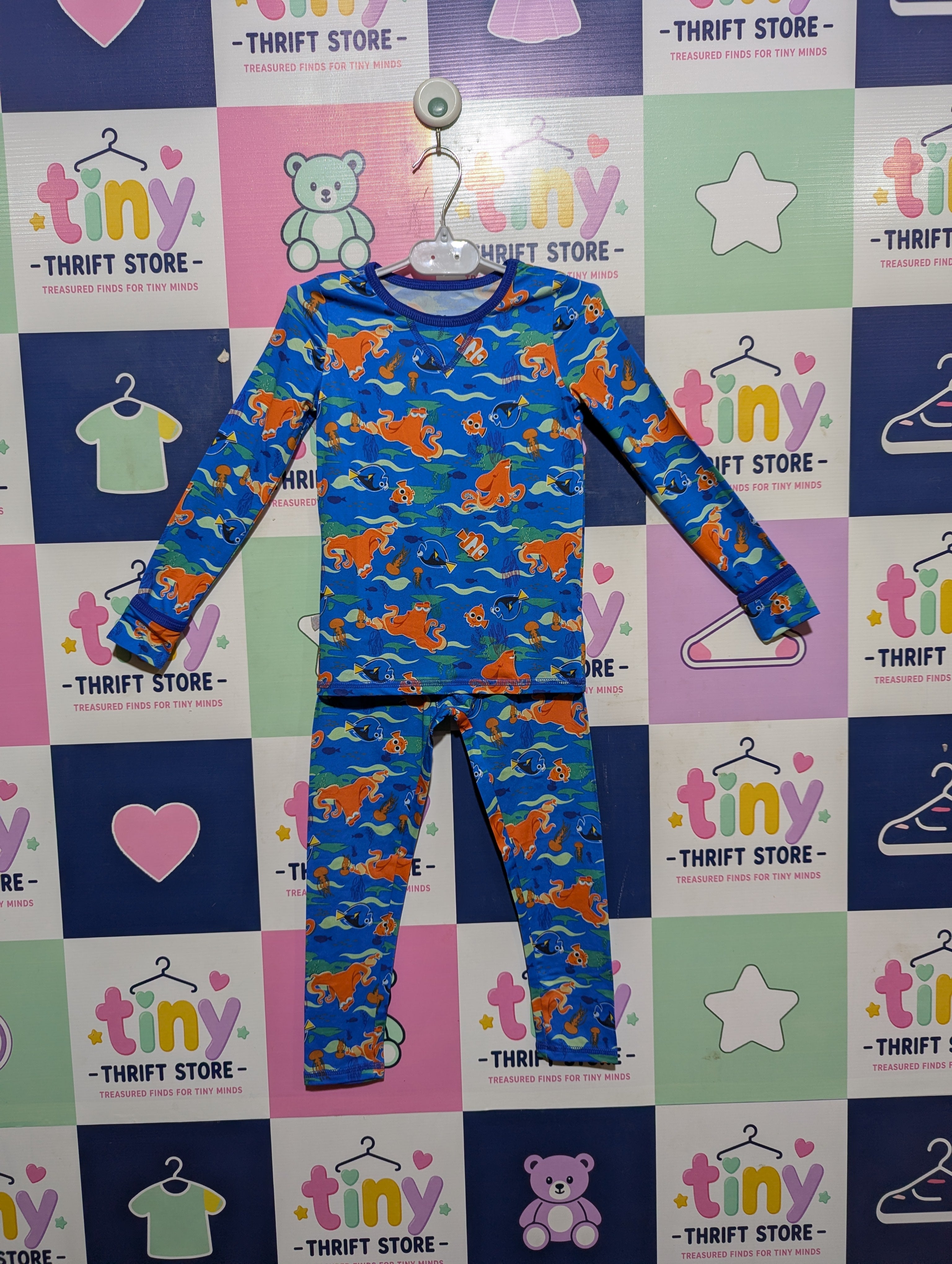 Disney / Cuddl Duds Unisex Kids Blue "Finding Nemo" Undersea Print Long Sleeve Thermal Top & Leggings Set - Size Estimated Age 4T AB2