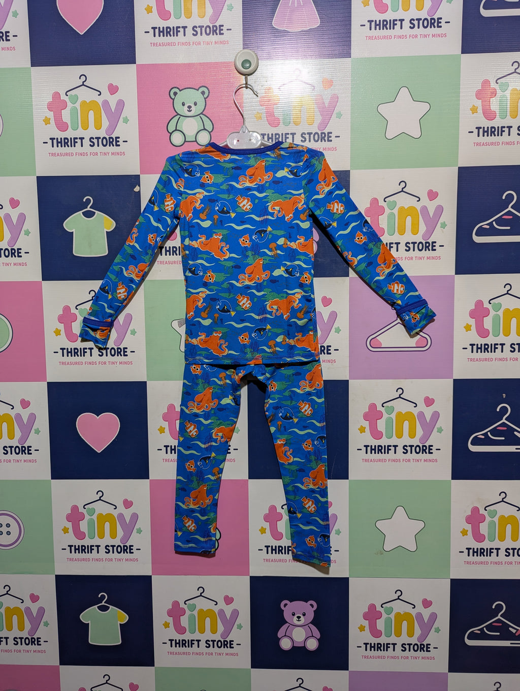 Disney / Cuddl Duds Unisex Kids Blue "Finding Nemo" Undersea Print Long Sleeve Thermal Top & Leggings Set - Size Estimated Age 4T AB2