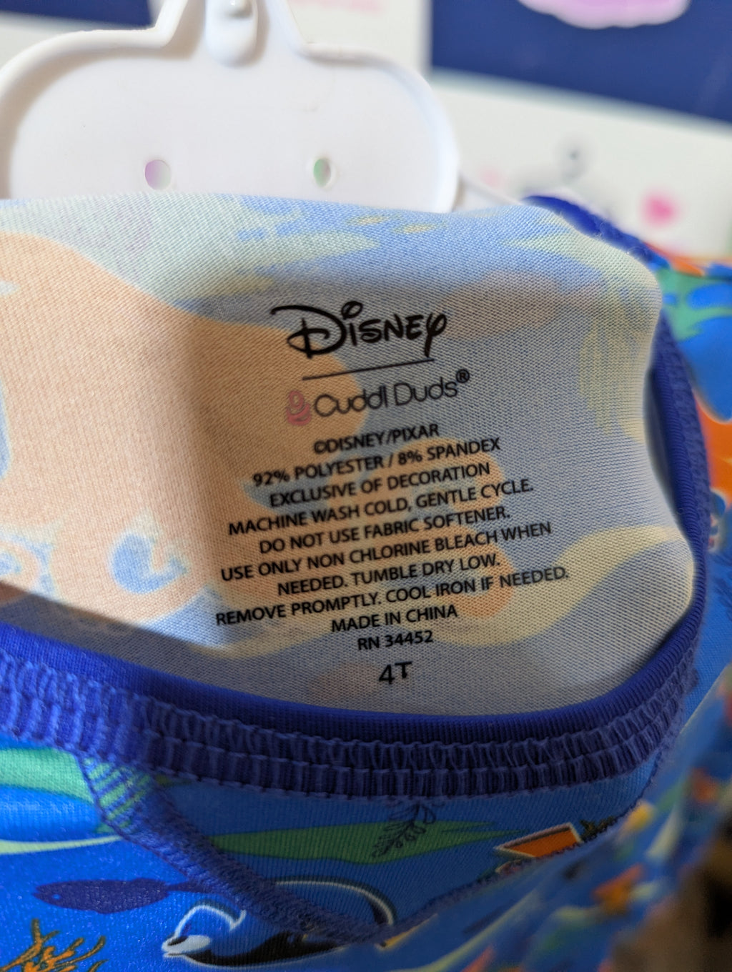 Disney / Cuddl Duds Unisex Kids Blue "Finding Nemo" Undersea Print Long Sleeve Thermal Top & Leggings Set - Size Estimated Age 4T AB2