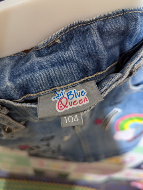 Blue Queen Girls Blue Denim "N.Y. City Supply" Embroidered Skirt - Size 104 Estimated Age 4 Years AB2