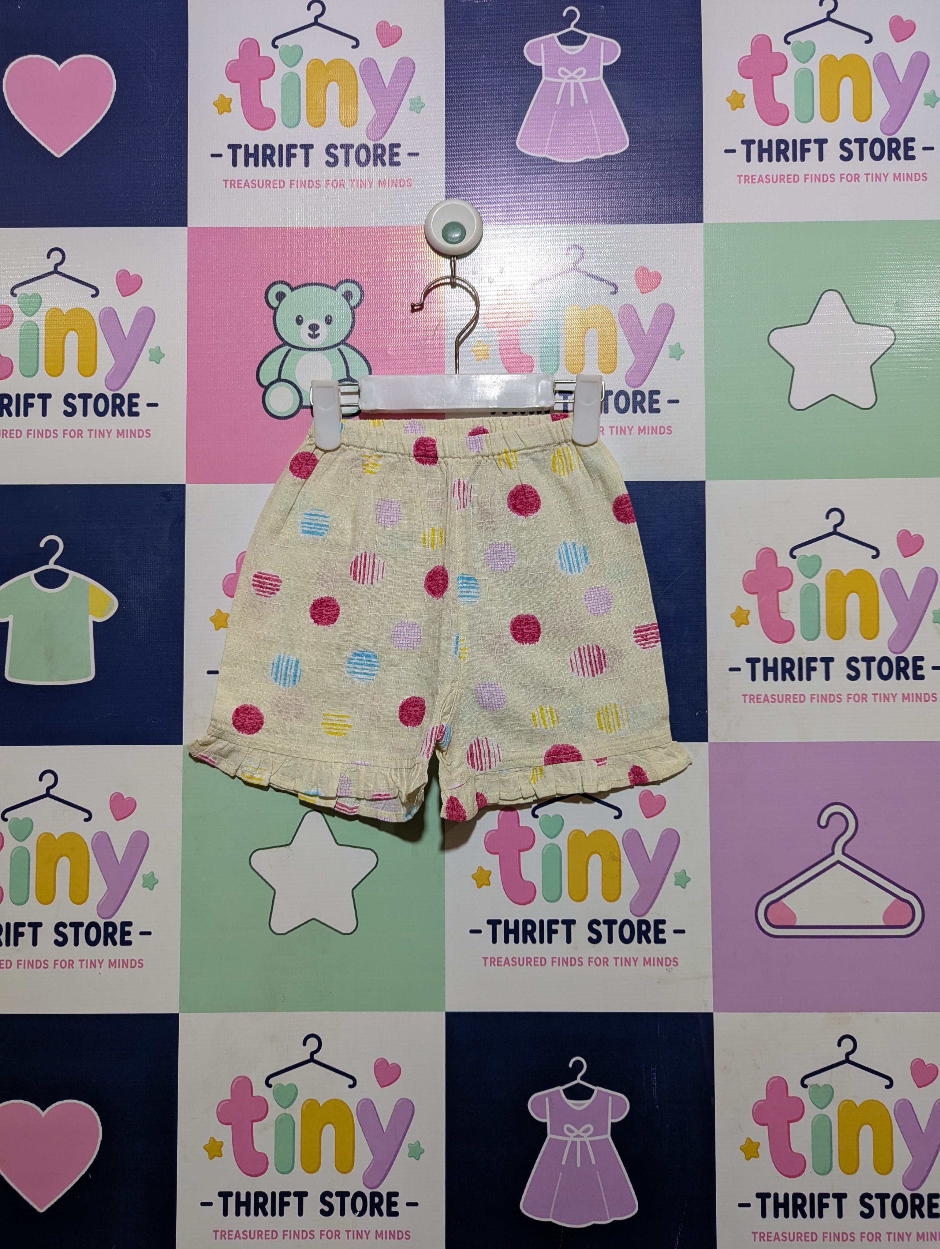 Kids Brand Girls Cream Multi-Color Polka Dot Ruffle Shorts - Size 100 Estimated Age 3-4 Years AB2