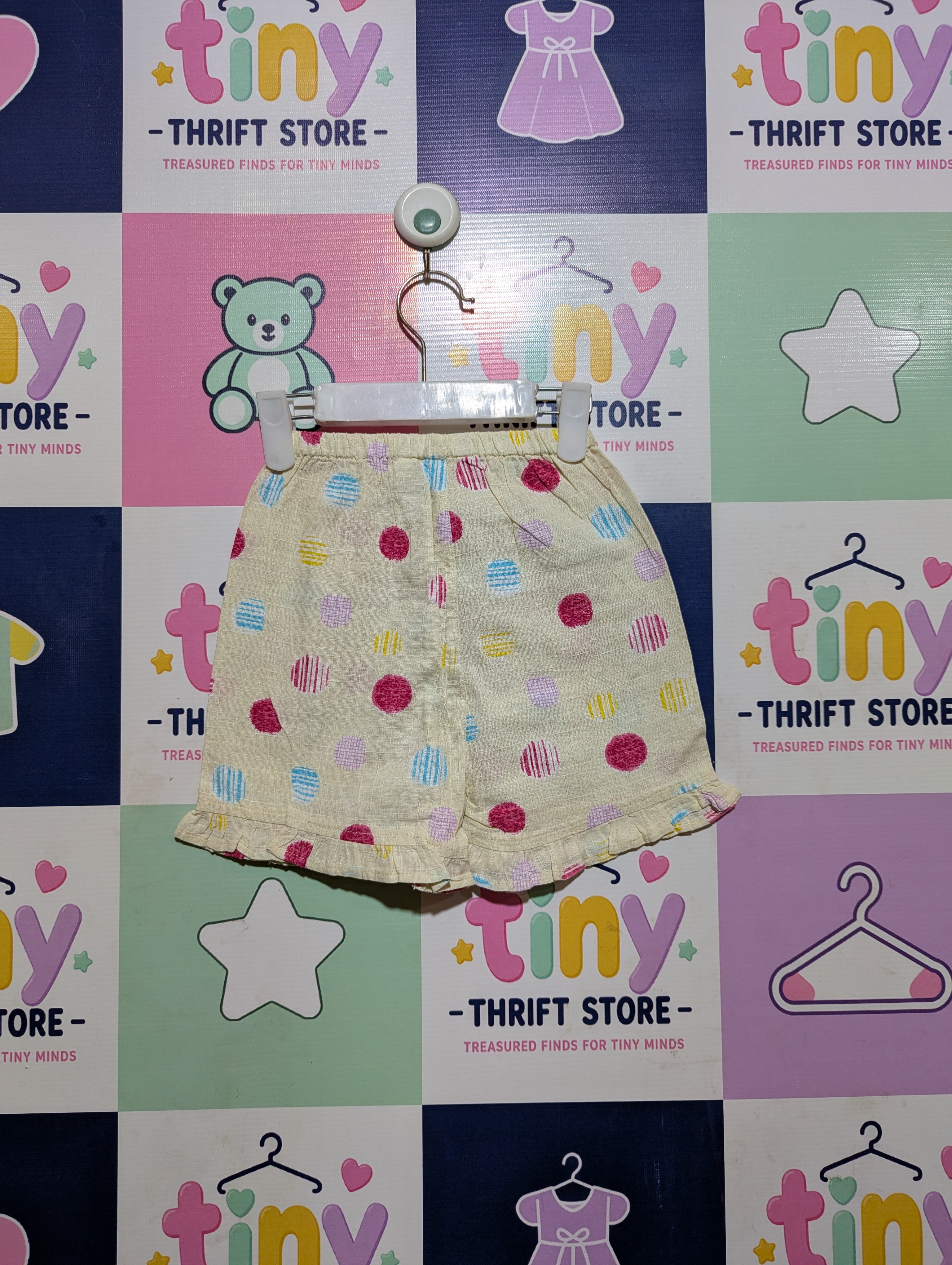 Kids Brand Girls Cream Multi-Color Polka Dot Ruffle Shorts - Size 100 Estimated Age 3-4 Years AB2