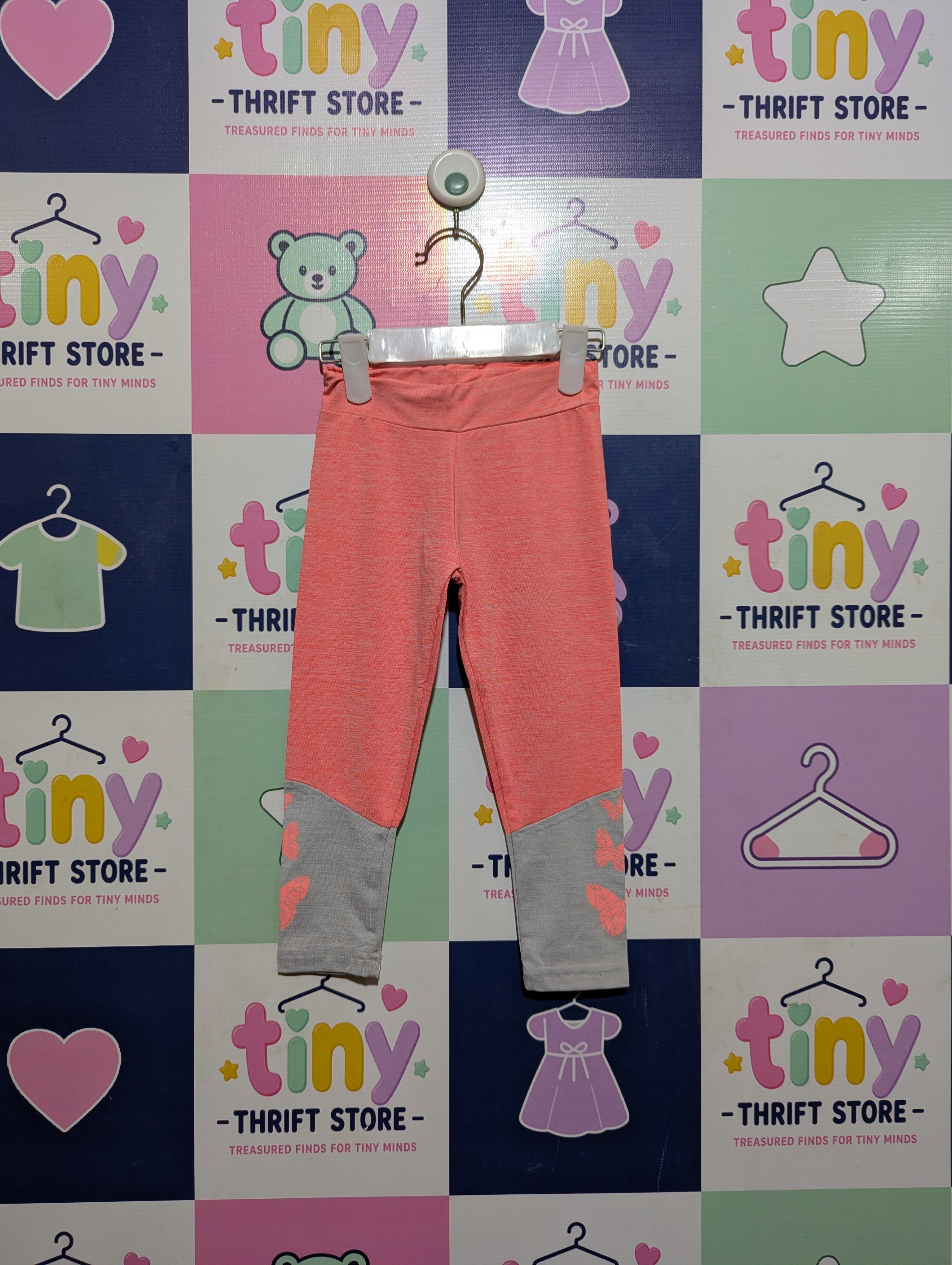Topolino Girls Coral Pink & Grey Butterfly Leggings - Size 98 Estimated Age 3 Years AB2