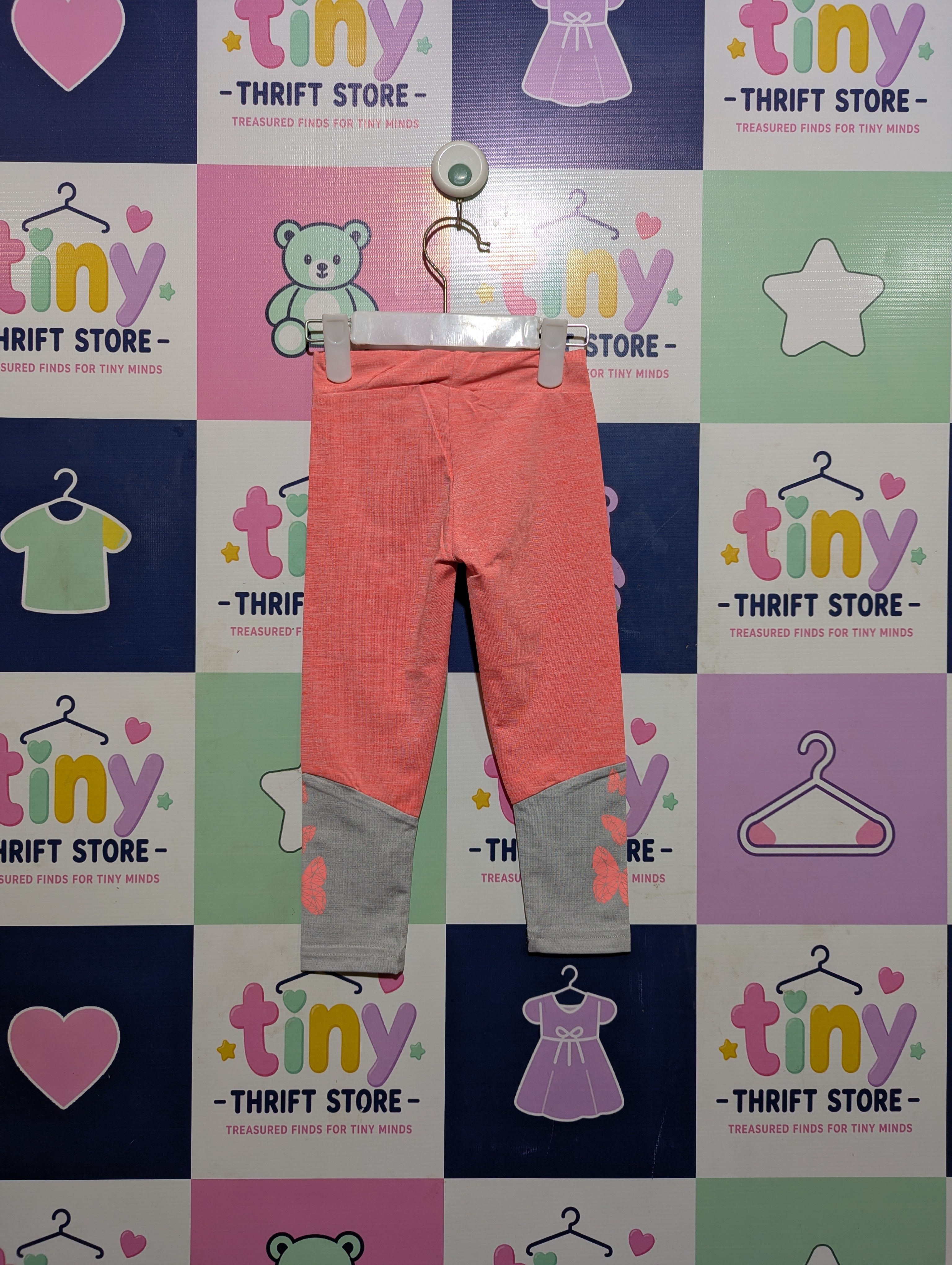 Topolino Girls Coral Pink & Grey Butterfly Leggings - Size 98 Estimated Age 3 Years AB2