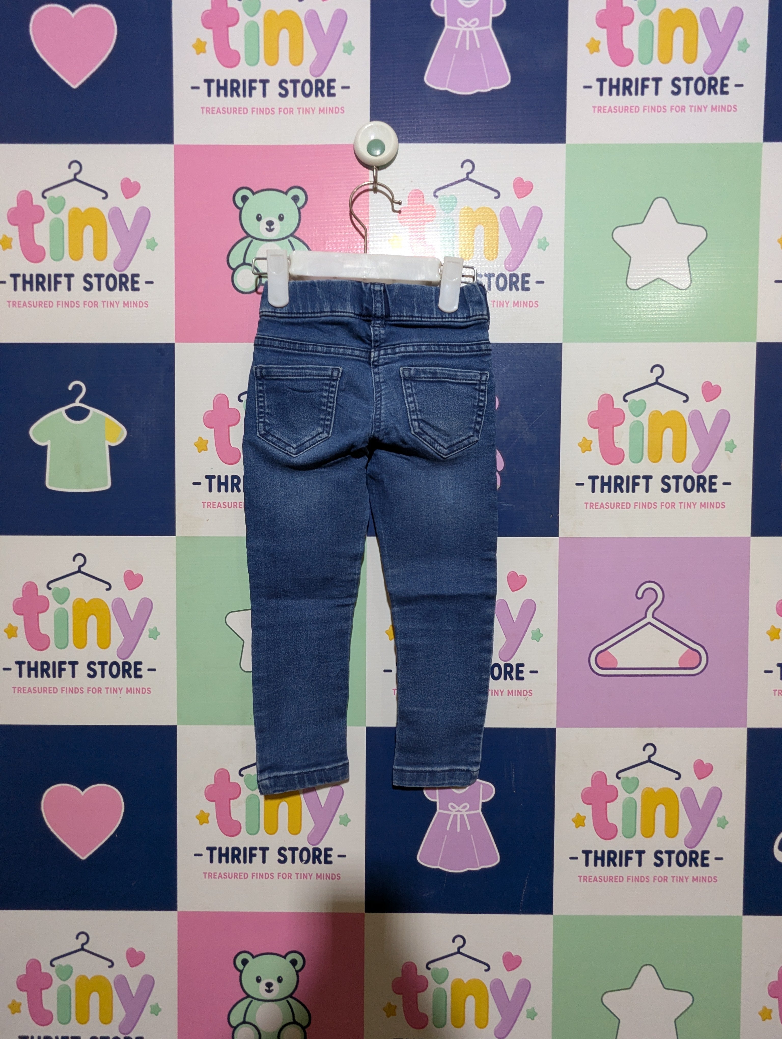 C&A Girls Blue Stretch Denim Unicorn Jeans - Size 98 Estimated Age 3 Years AB2