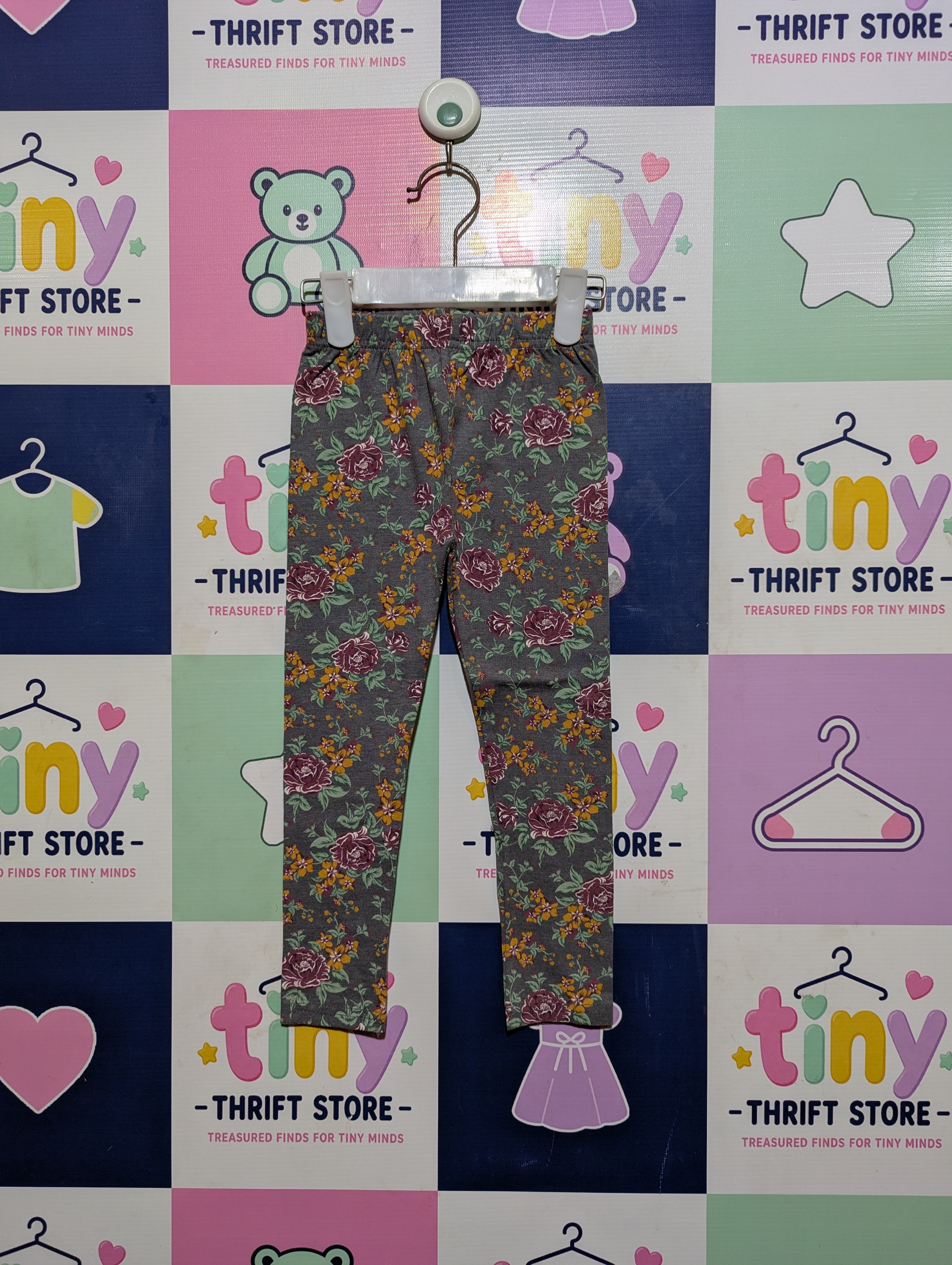Garanimals Girls Grey Floral Print Stretch Leggings - Size 4T Estimated Age 4 Years AB2