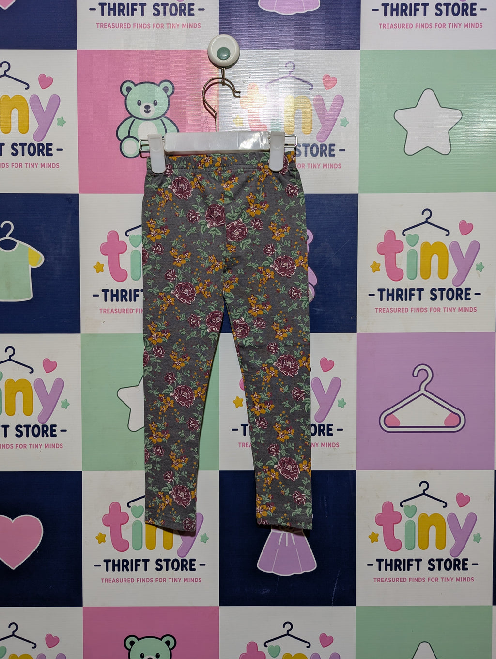 Garanimals Girls Grey Floral Print Stretch Leggings - Size 4T Estimated Age 4 Years AB2
