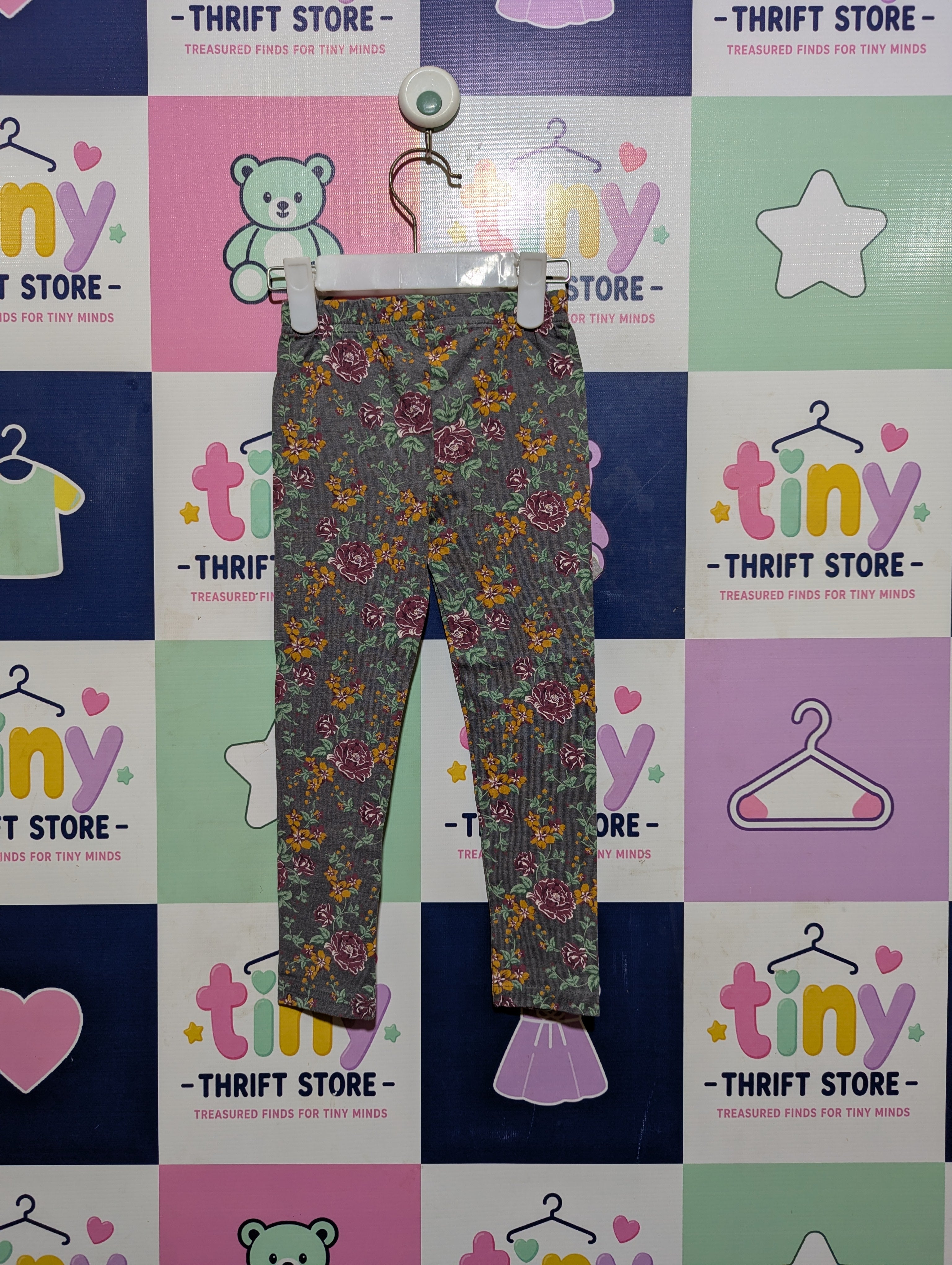 Garanimals Girls Grey Floral Print Stretch Leggings - Size 4T Estimated Age 4 Years AB2