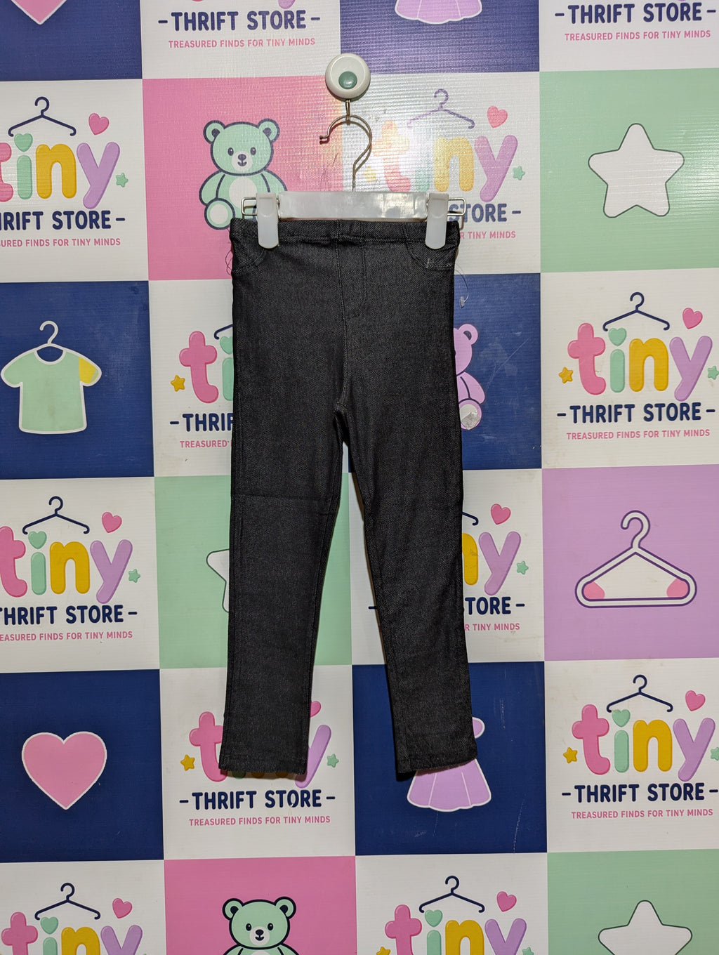 Garanimals Girls Dark Grey Faux Denim Stretch Leggings - Size 4 Estimated Age 4 Years AB2