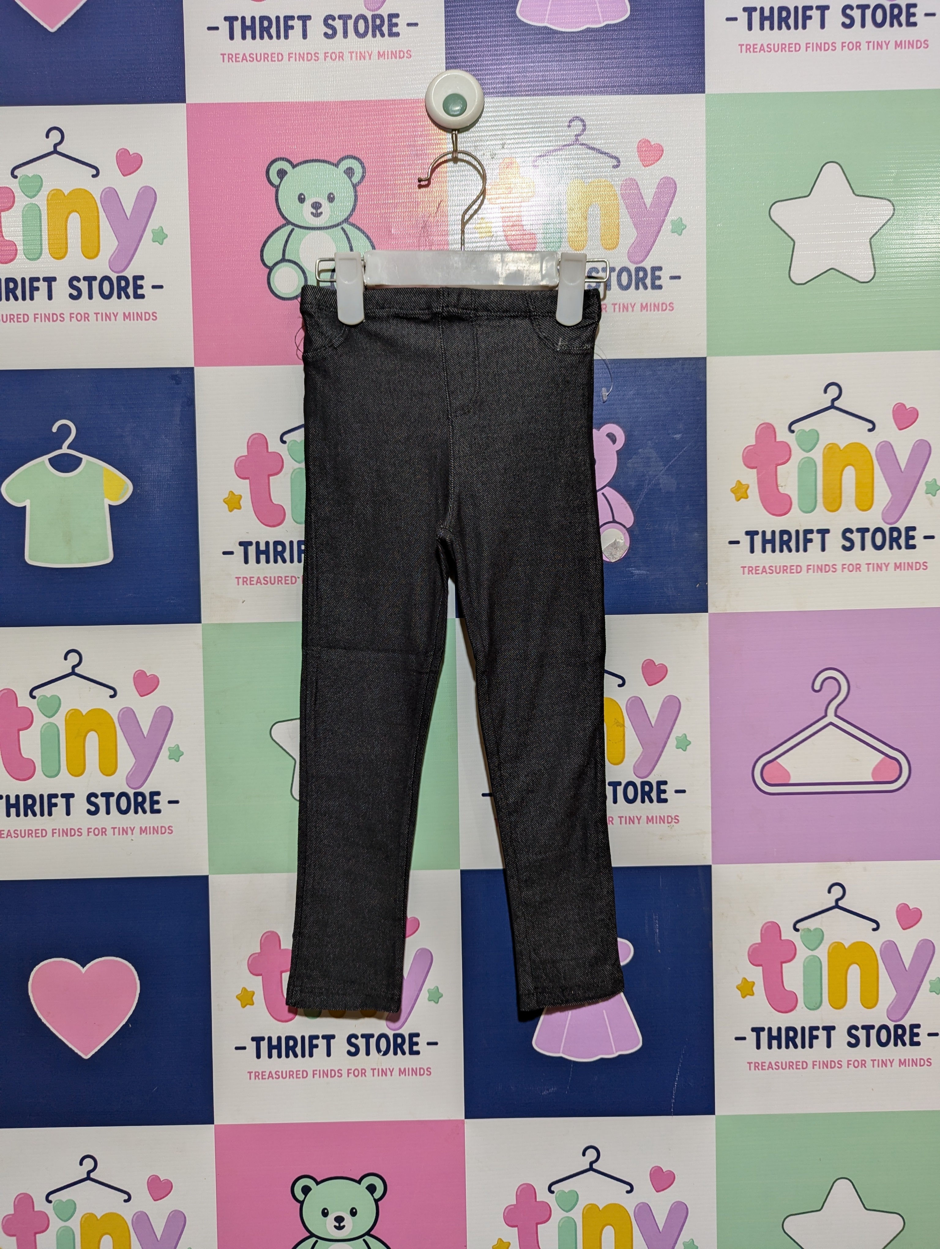 Garanimals Girls Dark Grey Faux Denim Stretch Leggings - Size 4 Estimated Age 4 Years AB2