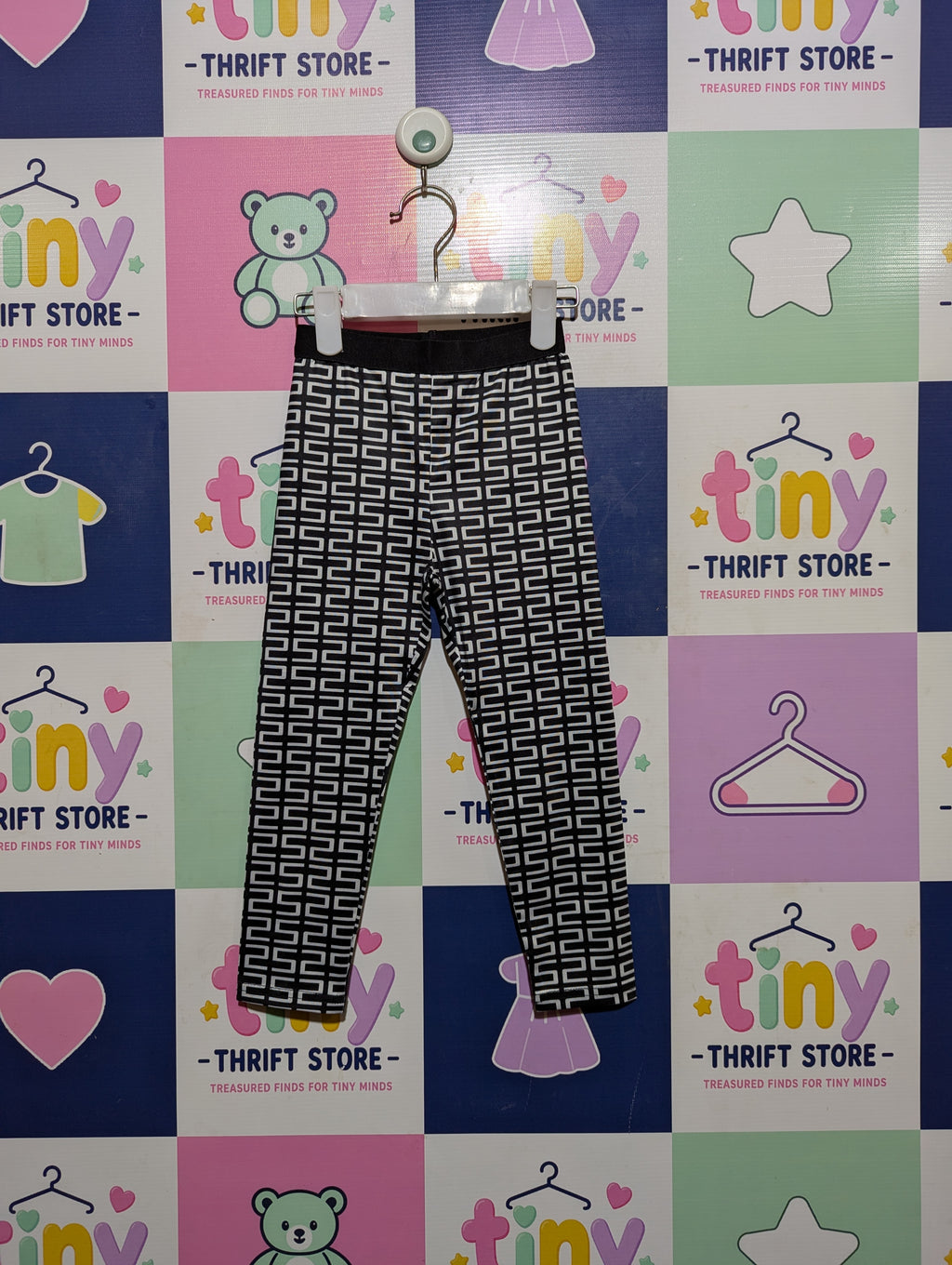SHEIN Girls Black and White Geometric Print Active Leggings - Size 4Y Estimated Age 4 Years AB2