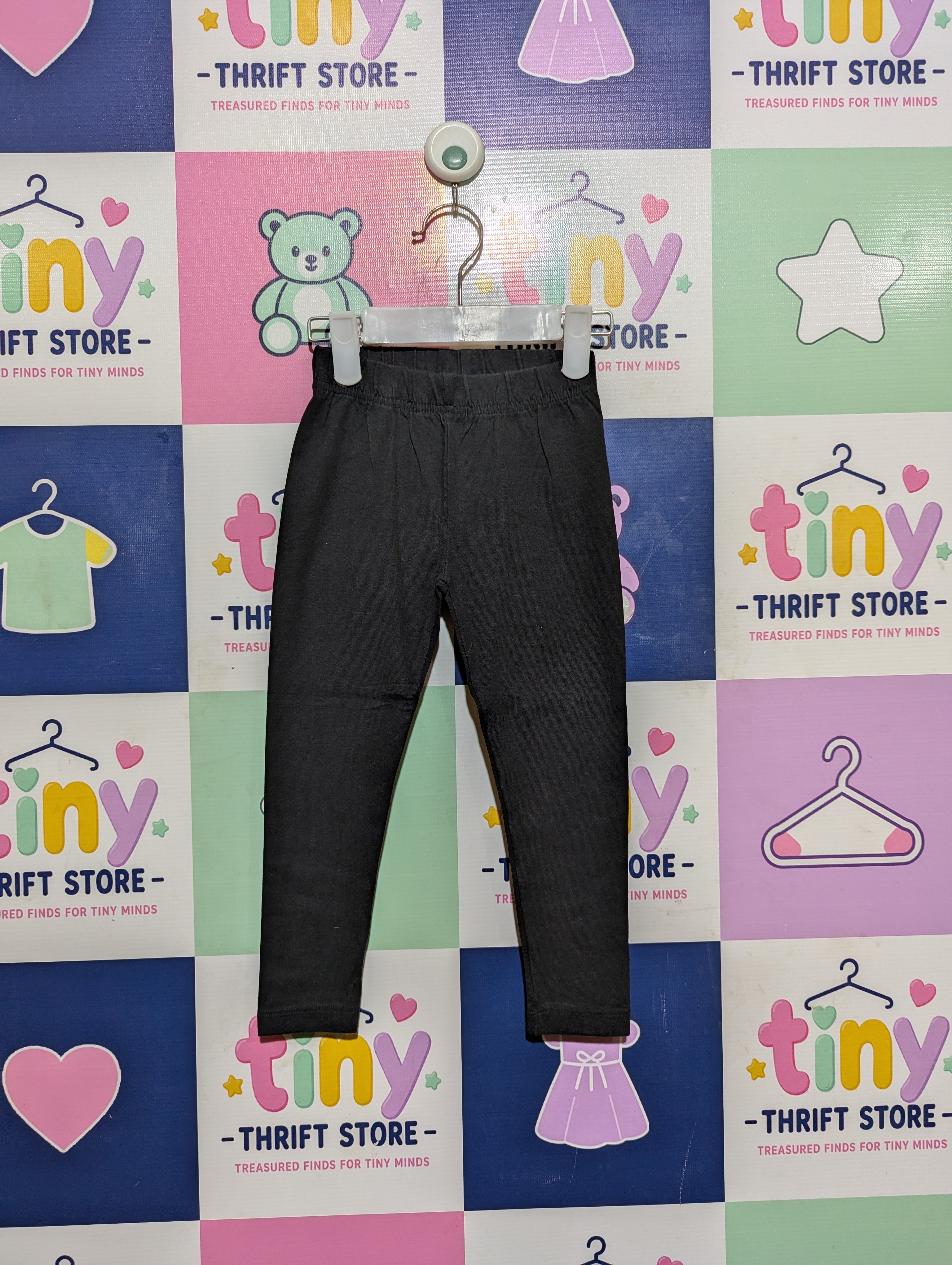 Tu Girls Solid Black Cotton Stretch Leggings - Size 4yrs Estimated Age 4 Years AB2