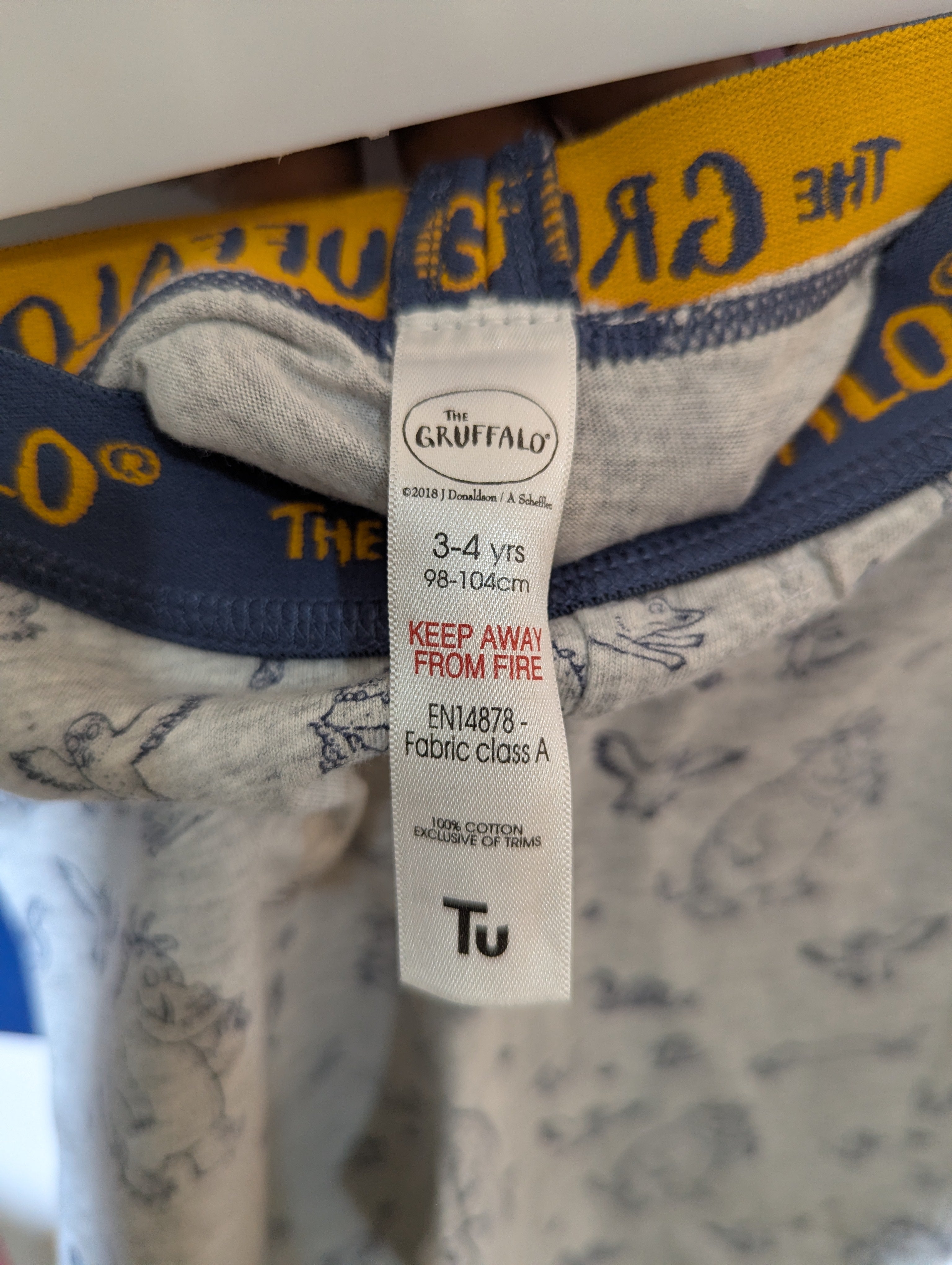 Tu Boys The Gruffalo Grey Character Print Lounge Pants - Size 3-4 Yrs Estimated Age 3-4 Years AB2