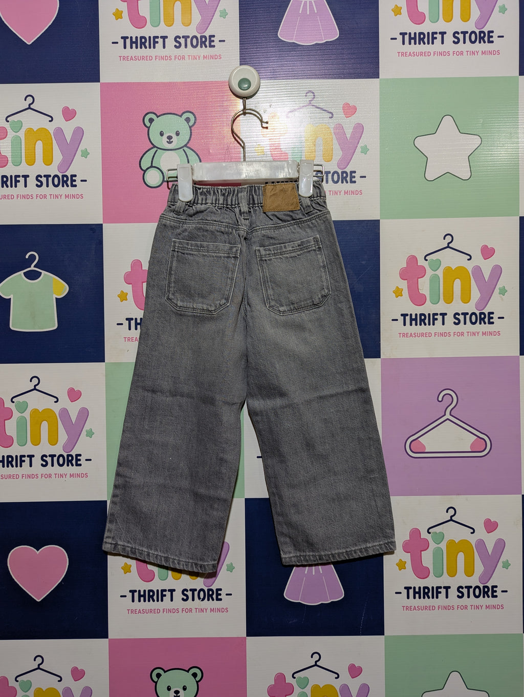 ZARA Kids Girls Grey Acid Wash Wide-Leg Denim Jeans - Size 4 Years (104 cm) Estimated Age 4Y AB2