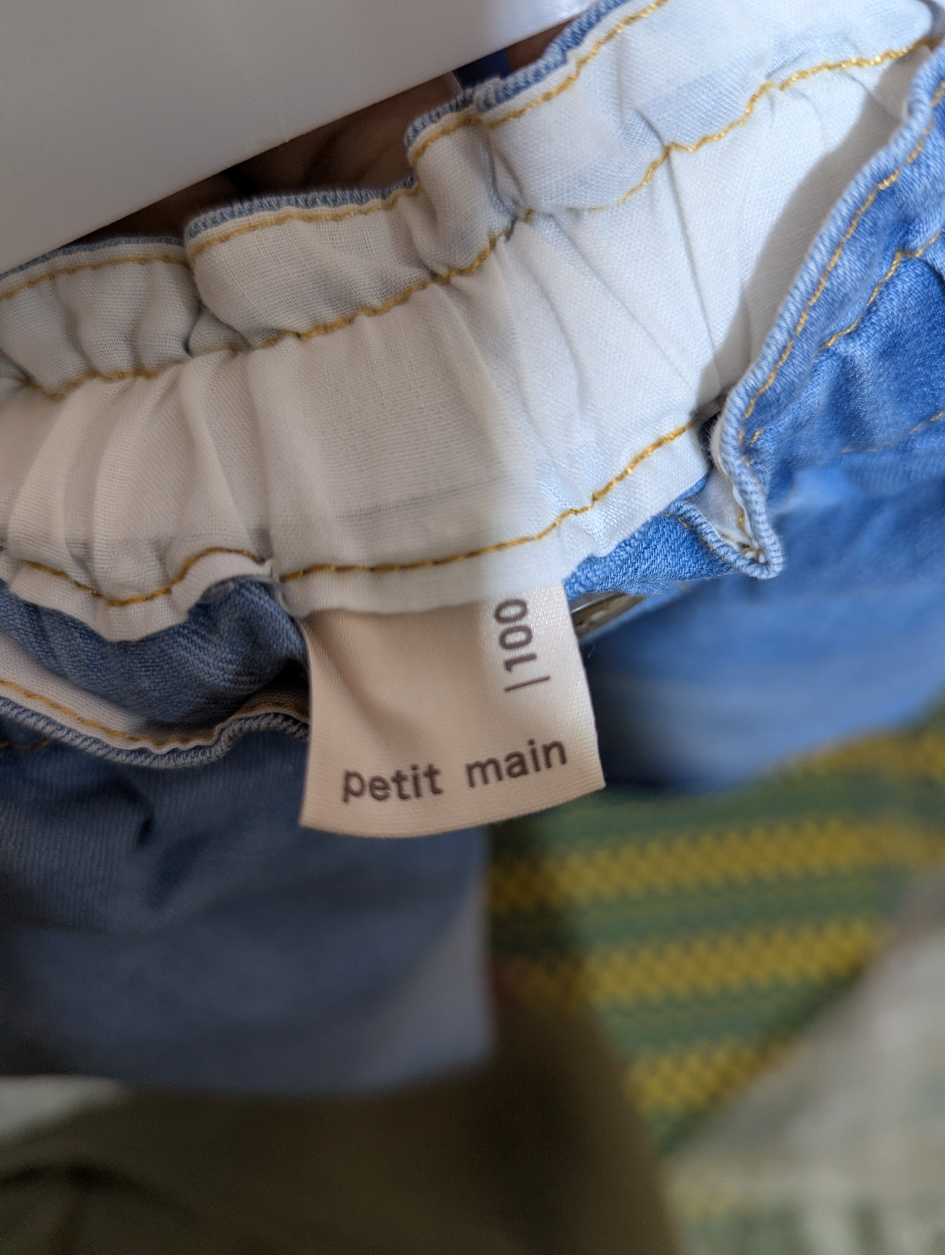 petit main Girls Light Wash Ruffled Waist Denim Trousers - Size 100 (Estimated Age 3-4 Years) AB2