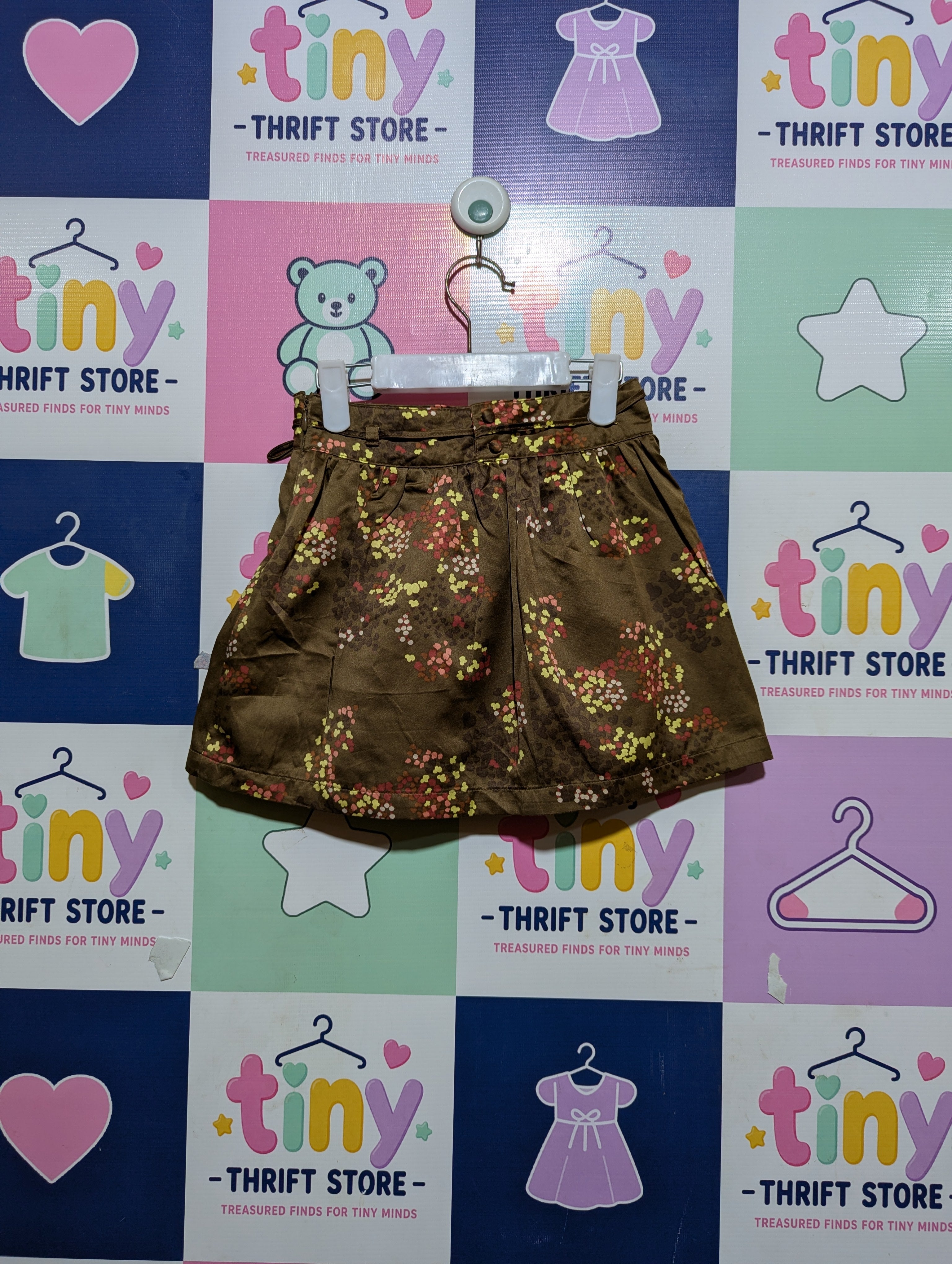 OKAIDI Girls Brown Floral Printed Mini Skirt - Size 4A/Y (102 cm) Estimated Age 4 Years AB2
