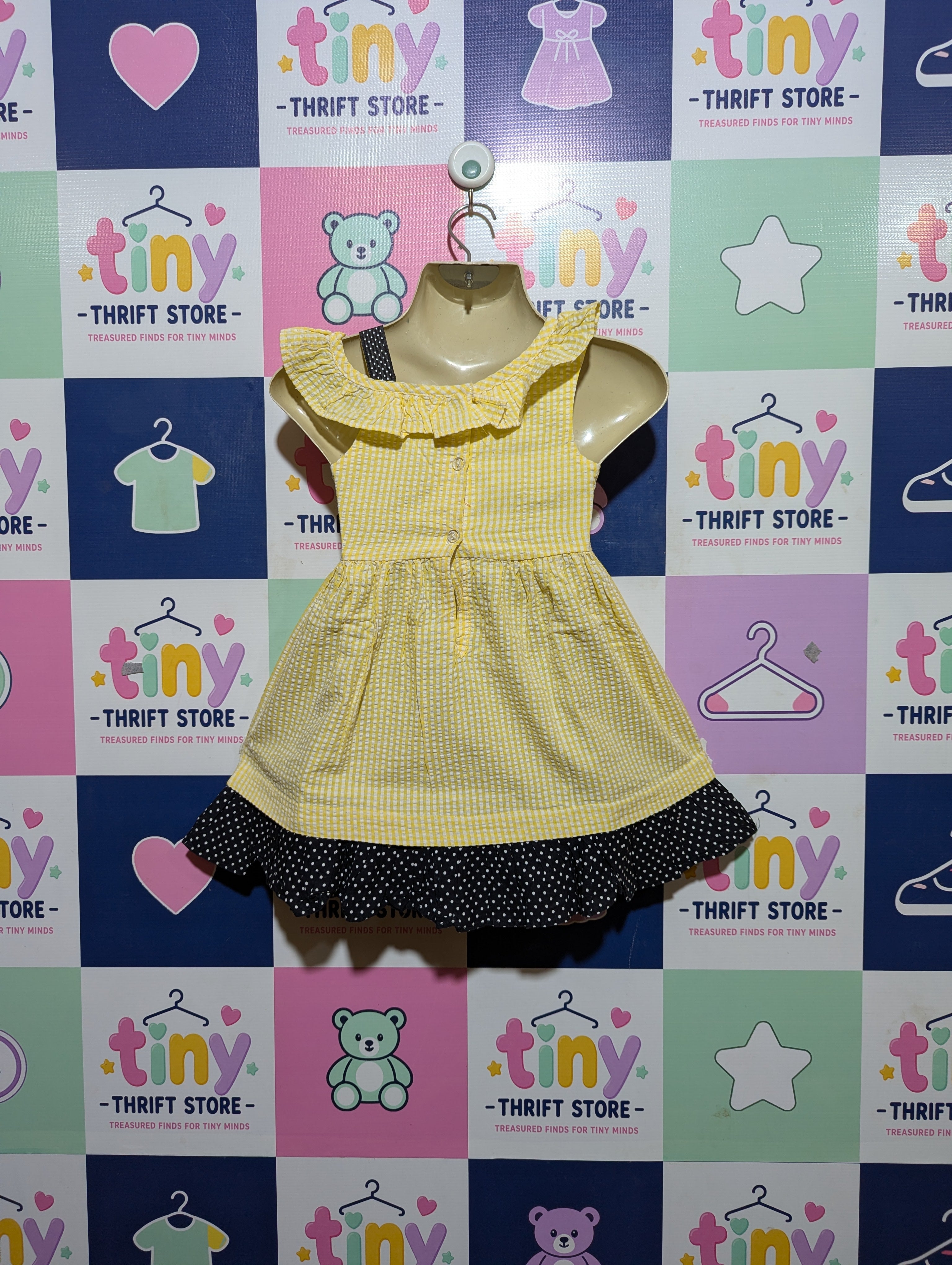 Counting Daisies Girls Yellow Gingham & Bee Embroidered Dress - Size 4T Estimated Age 4 Years AB2