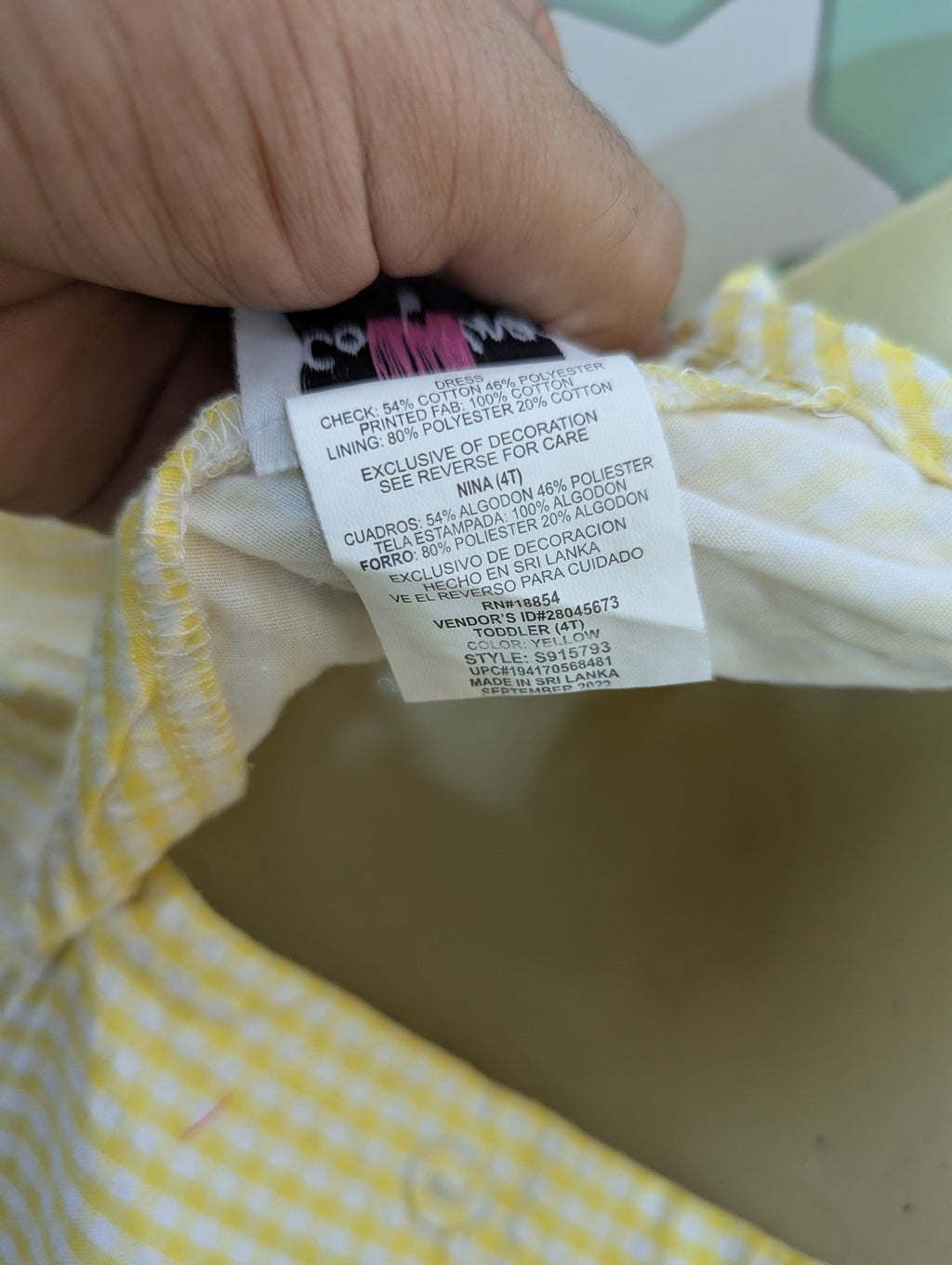 Counting Daisies Girls Yellow Gingham & Bee Embroidered Dress - Size 4T Estimated Age 4 Years AB2