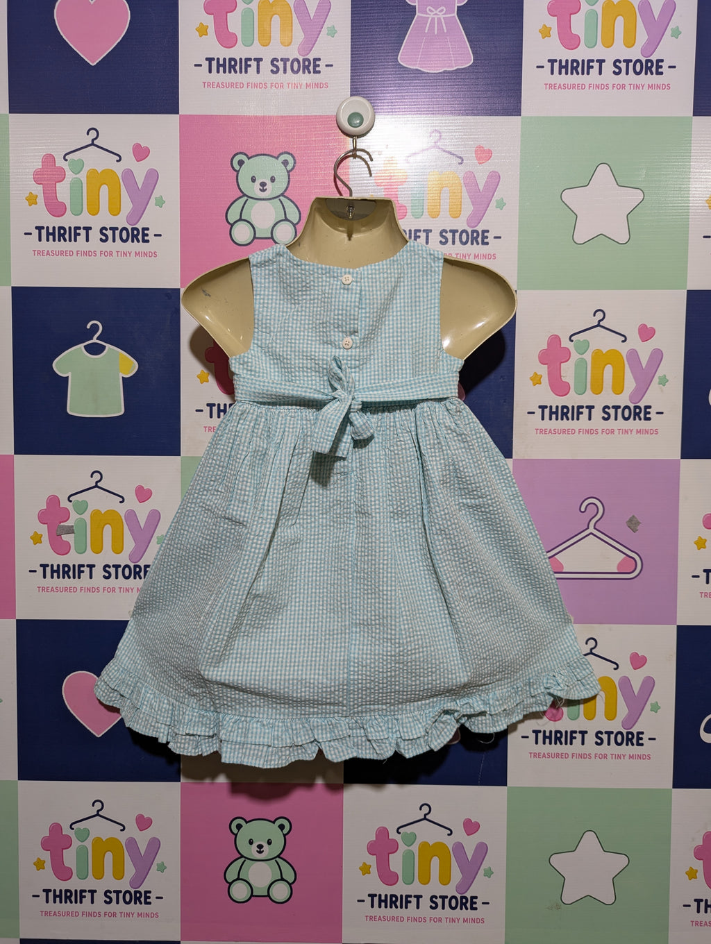 Good Lad Girls Light Blue Gingham & Bunny Embroidered Dress - Size 4T Estimated Age 4 Years AB2