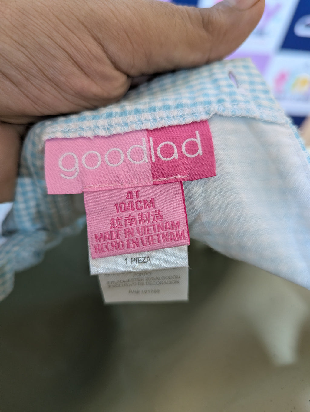 Good Lad Girls Light Blue Gingham & Bunny Embroidered Dress - Size 4T Estimated Age 4 Years AB2