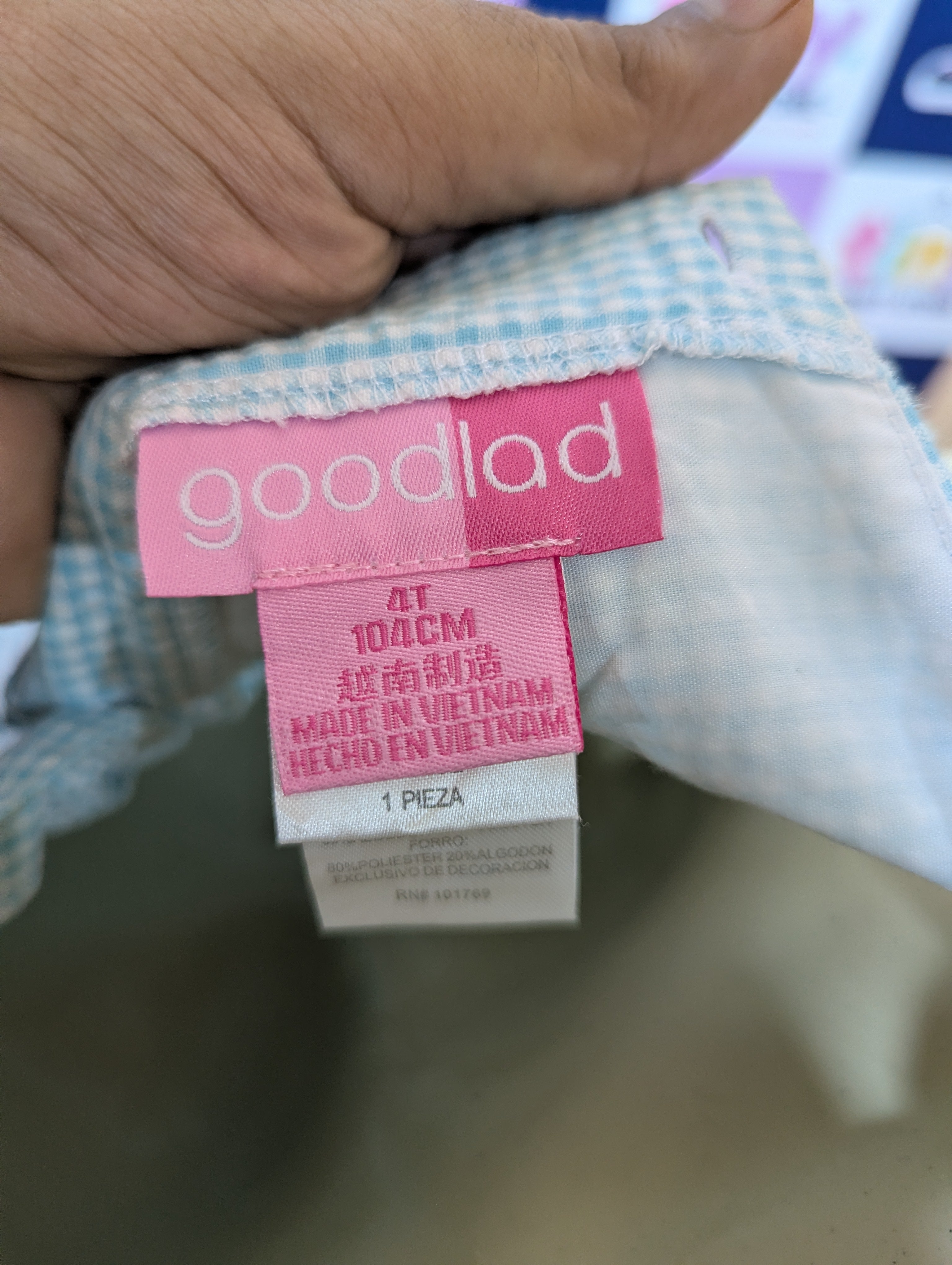 Good Lad Girls Light Blue Gingham & Bunny Embroidered Dress - Size 4T Estimated Age 4 Years AB2