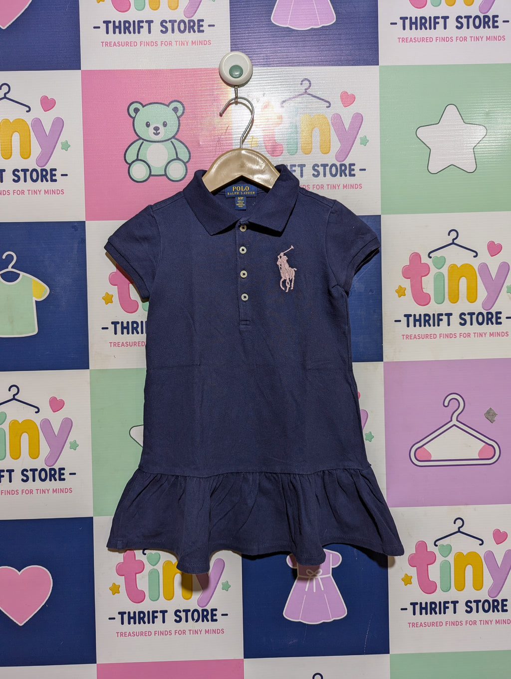 Polo Ralph Lauren Girls Navy Blue Polo Dress - Size 3T Estimated Age 3 Years AB2