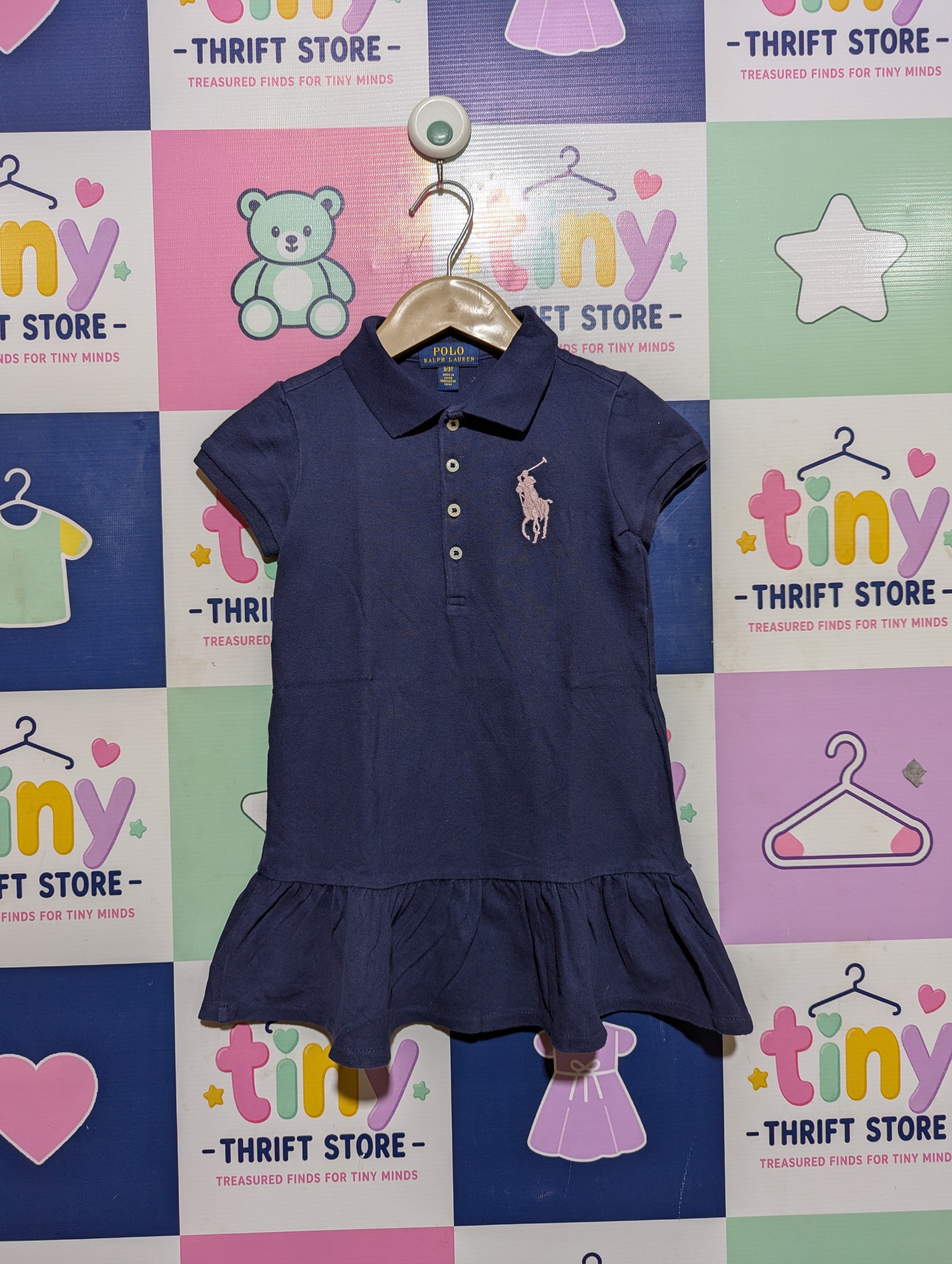 Polo Ralph Lauren Girls Navy Blue Polo Dress - Size 3T Estimated Age 3 Years AB2
