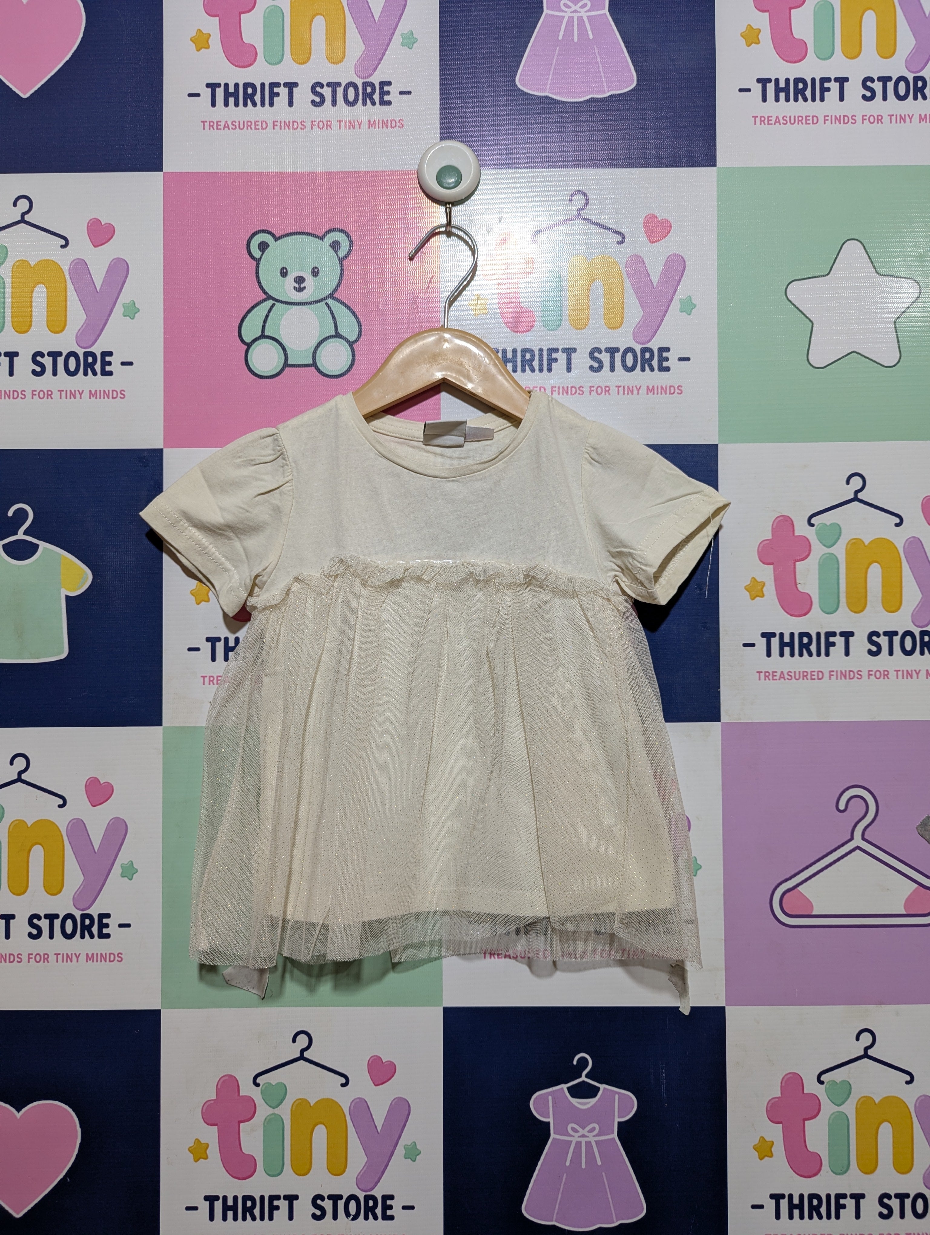 ZARA Girls Off-White Mesh Layered T-Shirt Dress - Size 2-3 Years Estimated Age 2-3 Years AB2
