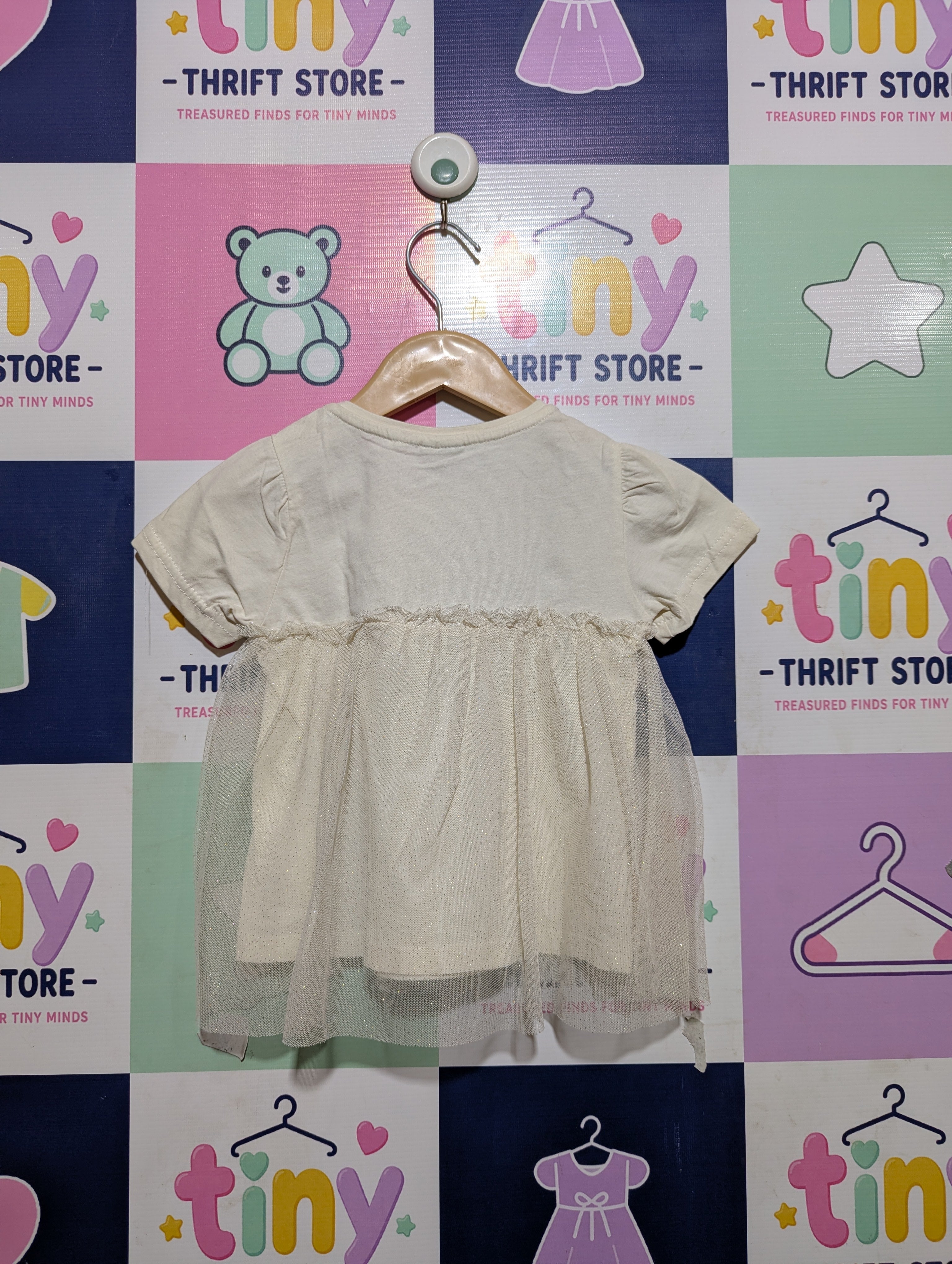 ZARA Girls Off-White Mesh Layered T-Shirt Dress - Size 2-3 Years Estimated Age 2-3 Years AB2