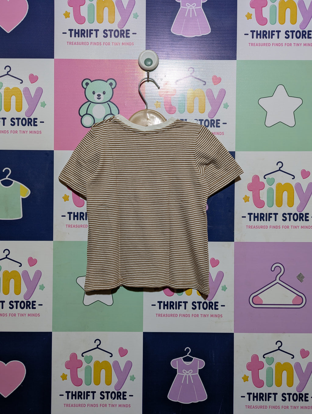 So Cute Boys Brown Striped "Let's Explore Forests" Short Sleeve Tee - Size 92cm Estimated Age 18-24 Months AB2