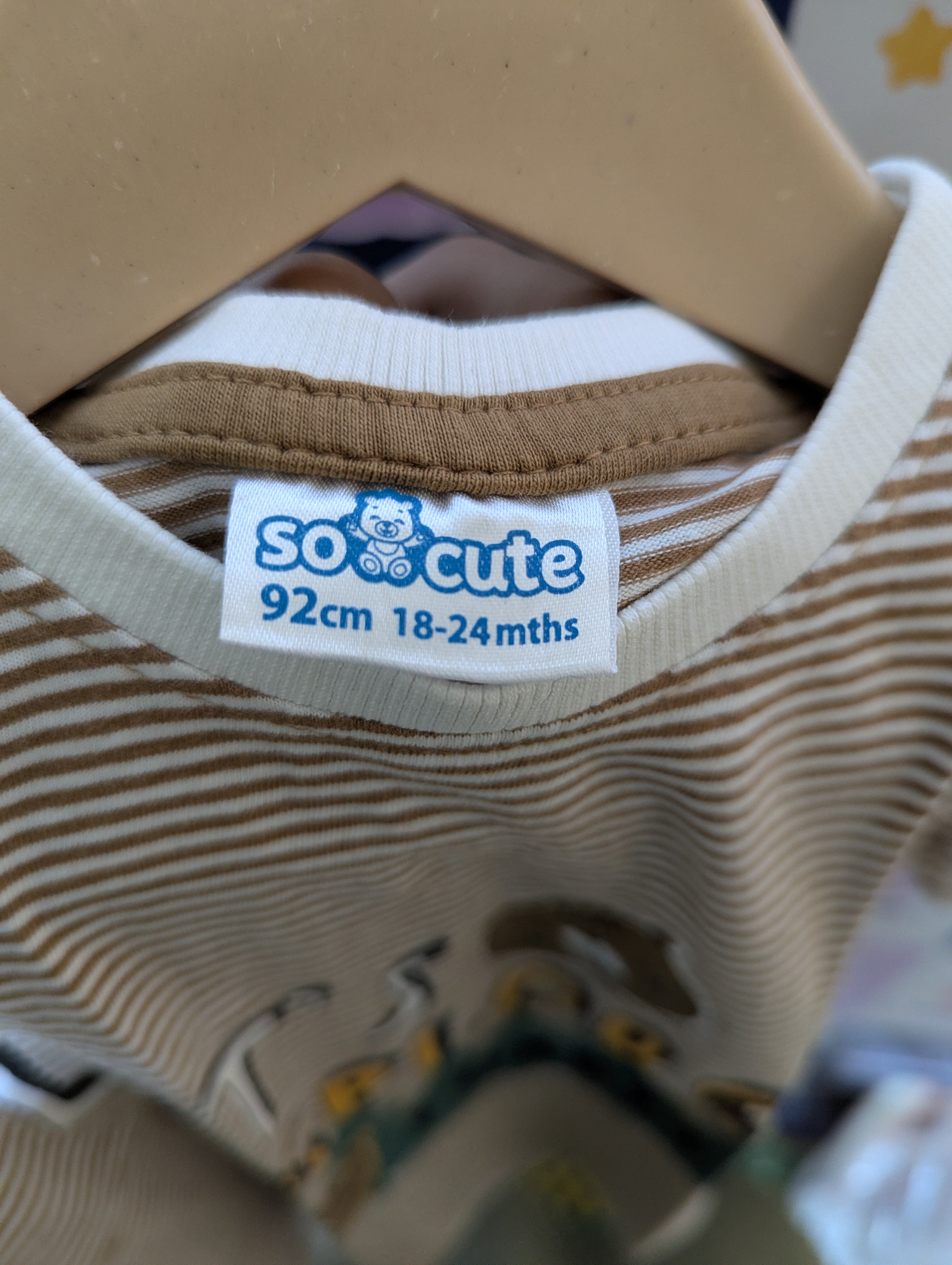 So Cute Boys Brown Striped "Let's Explore Forests" Short Sleeve Tee - Size 92cm Estimated Age 18-24 Months AB2