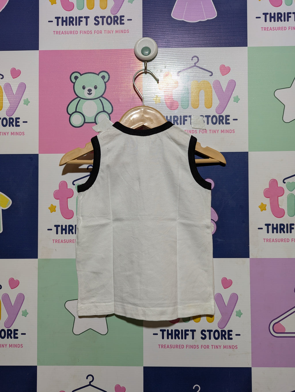 H&M Boys White and Black "LOVE MADE ME" Snatched Tank Top - Size 80 Estimated Age 9-12 Months AB2