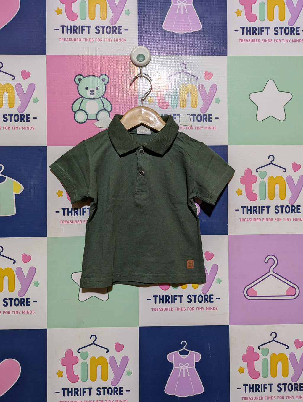 Pulla Bulla Boys Olive Green Classic Short Sleeve Polo Shirt - Size 1 Estimated Age 1-2 Years AB2