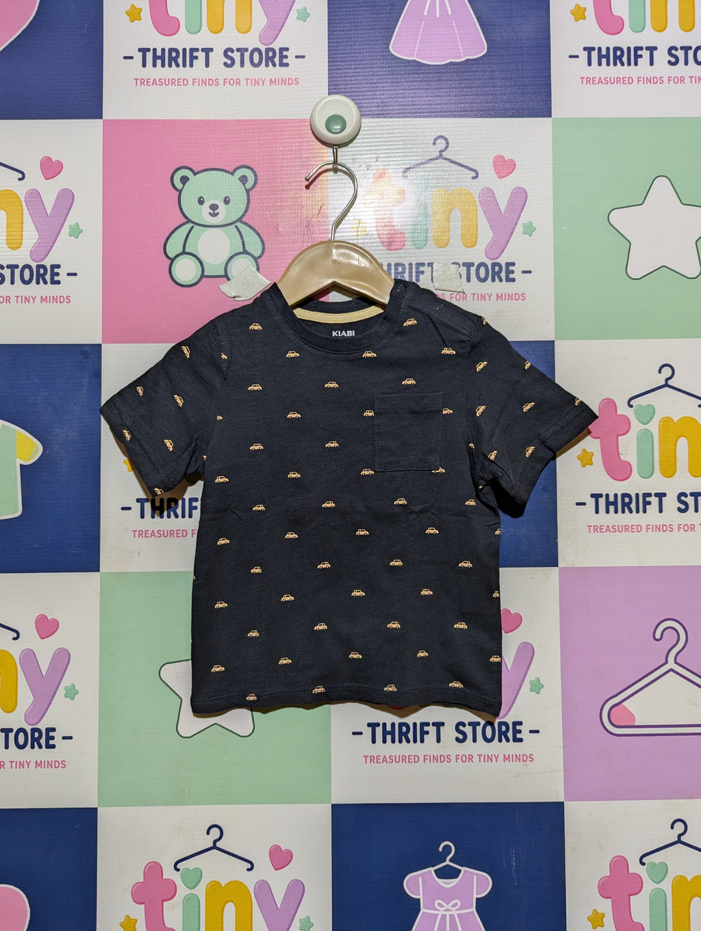 KIABI Baby Boys Dark Navy Blue All-Over Car Print Short Sleeve Tee - Size 24M Estimated Age 2 Years AB2