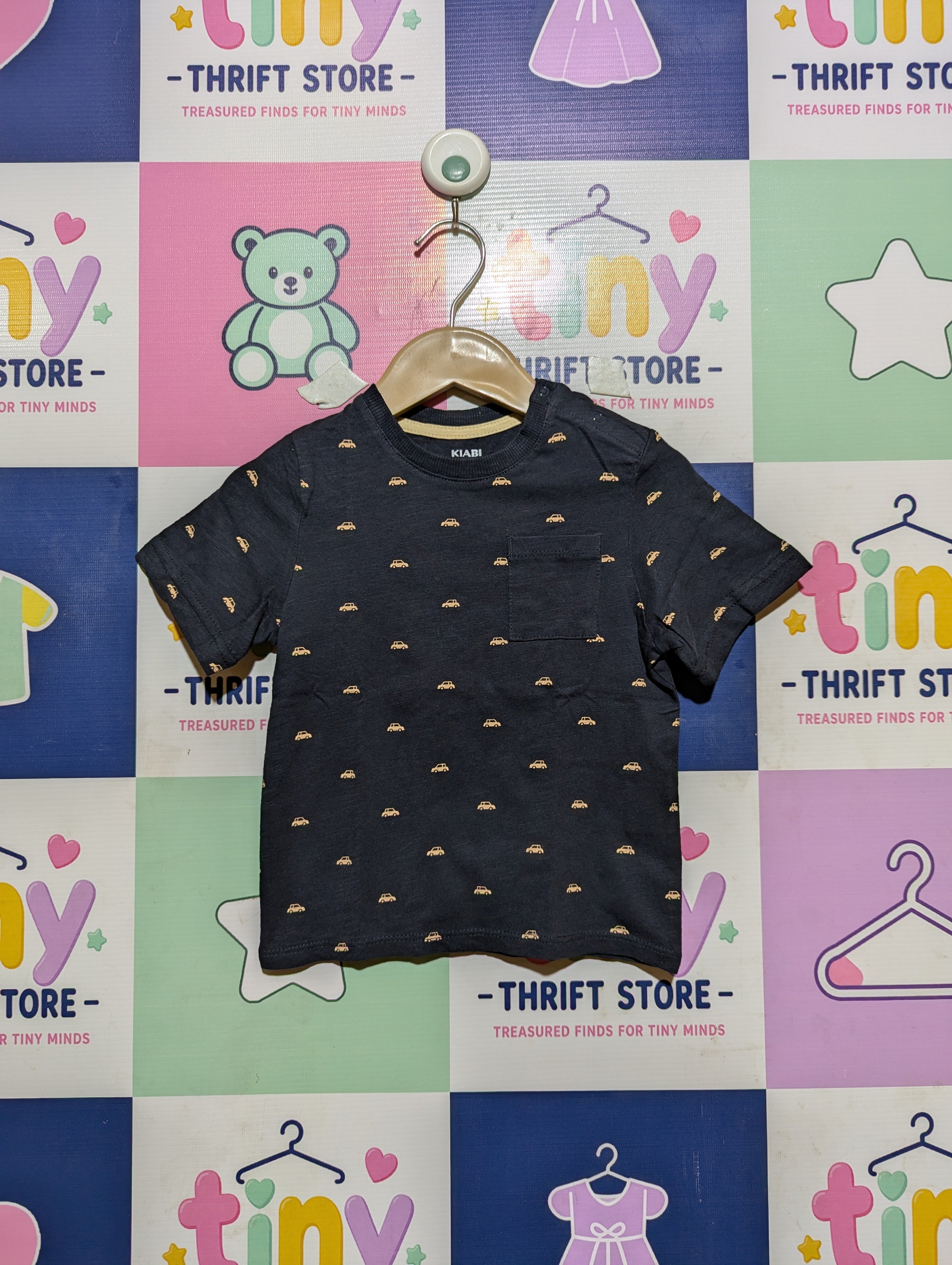 KIABI Baby Boys Dark Navy Blue All-Over Car Print Short Sleeve Tee - Size 24M Estimated Age 2 Years AB2